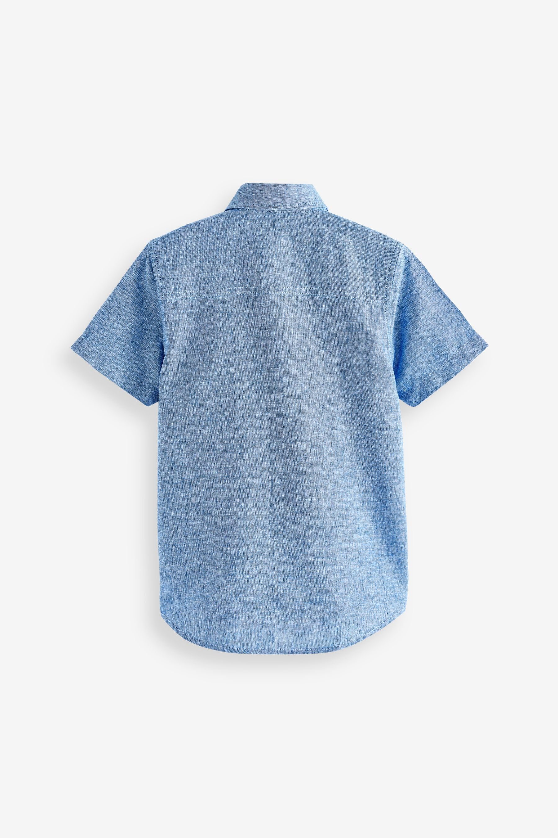 Next Kurzarmhemd Kurzärmliges Hemd (1-tlg) Leinengemisch Blue aus