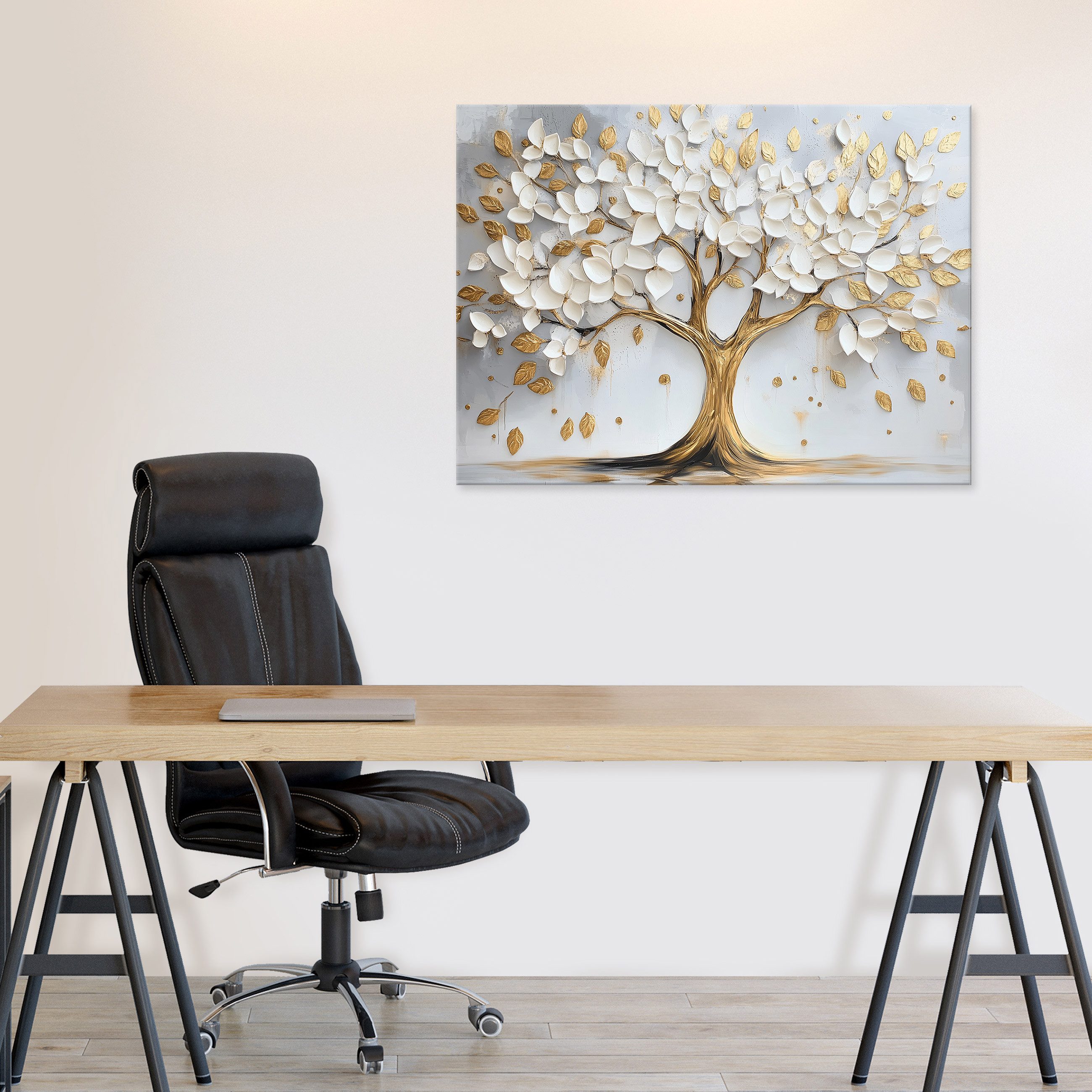 Wallarena Leinwandbild Baum Abstrakt Gold Beige günstig online kaufen