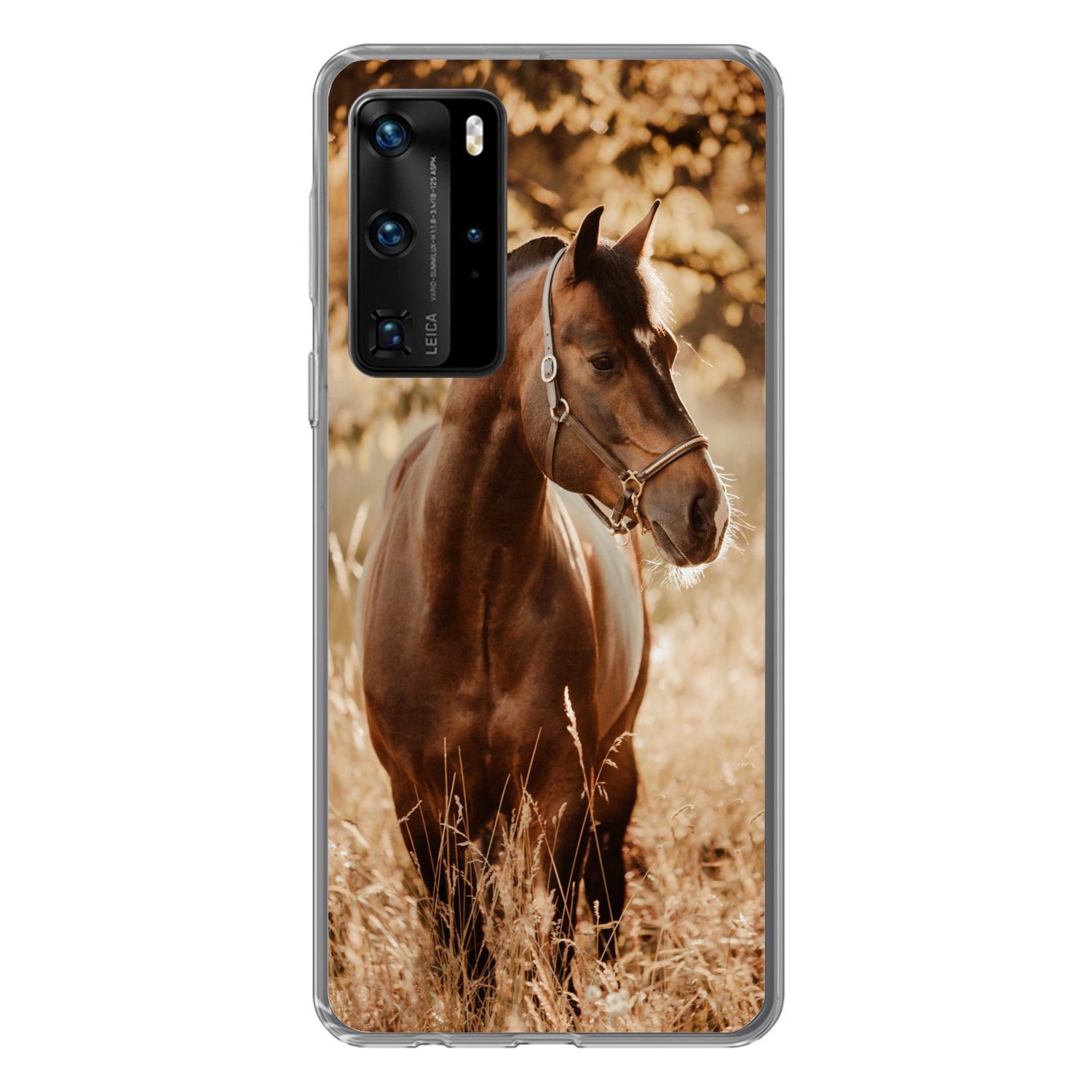 MuchoWow Handyhülle für Huawei P40 Pro Pferd - Sonne - Porträt - Natur - Braun, Handy Case, Silikon, Bumper Case Dünn