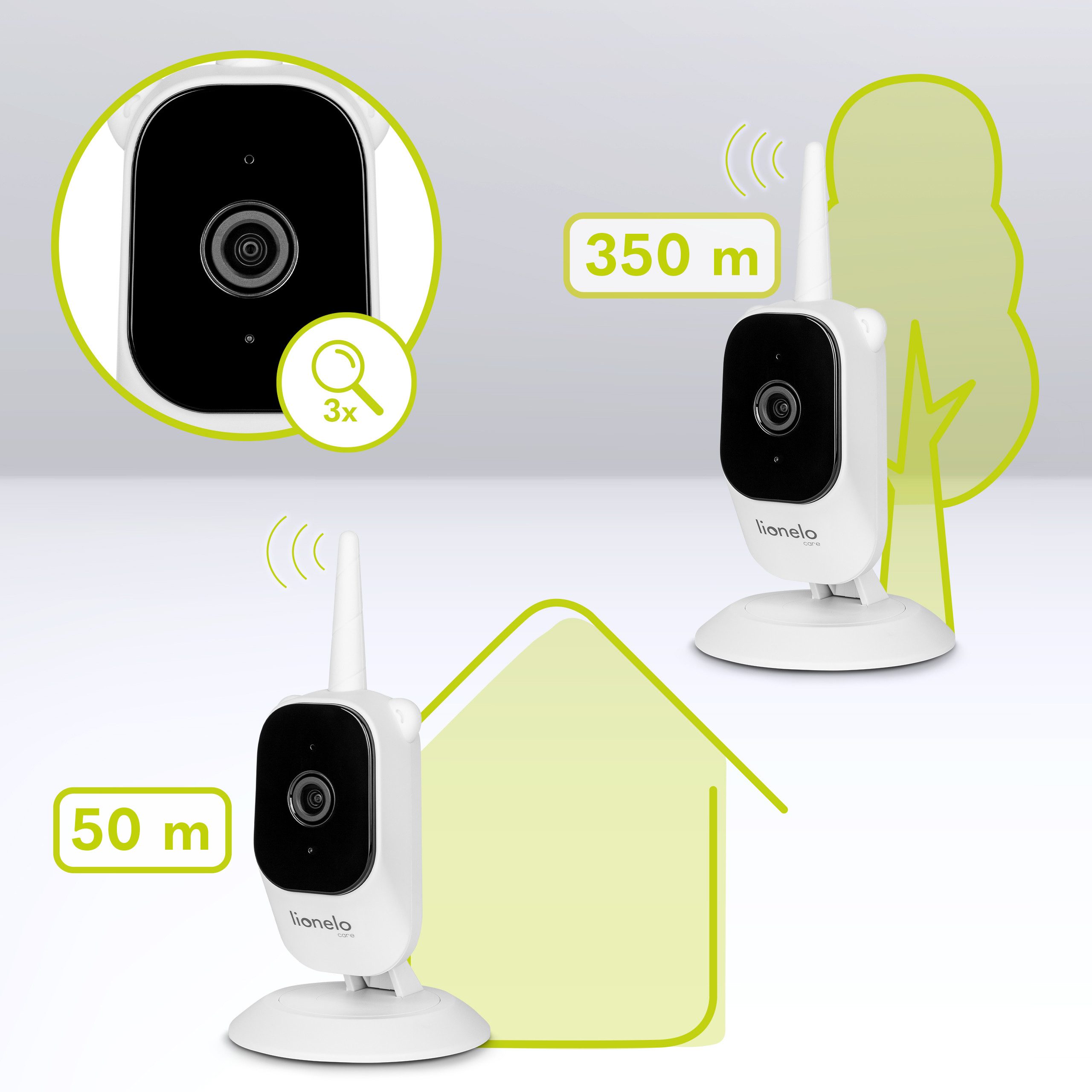 lionelo Video Baby Monitor BABYLINE 3.2, Set, Range 350m / FULL HD RESOLUTION / Night Mode / Alarm
