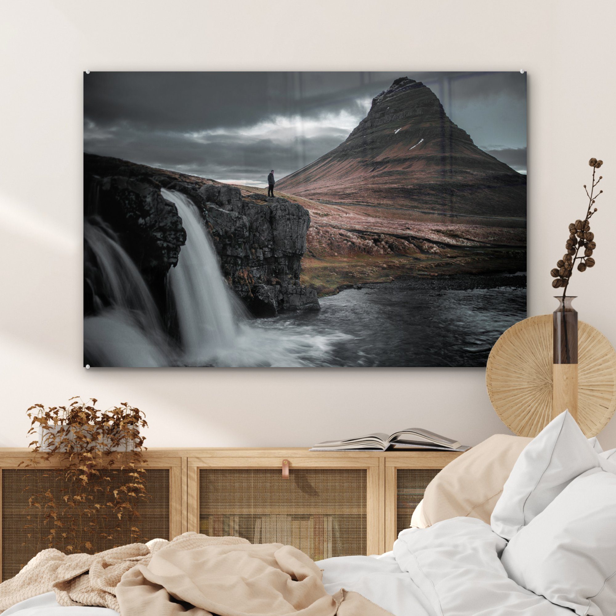 Island Schlafzimmer MuchoWow Acrylglasbild Wasserfall (1 & - Berg, Wohnzimmer St), - Acrylglasbilder