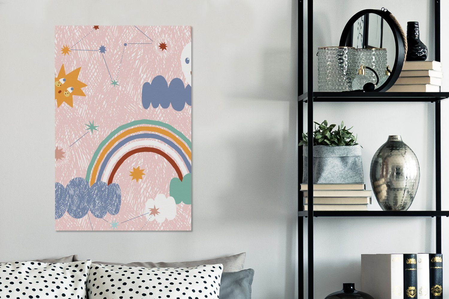 OneMillionCanvasses® Leinwandbild Regenbogen - bunt Schlafzimmer, für Bilder Wolken, (1 40x60 Wohnzimmer - St), Kinder Leinwand cm
