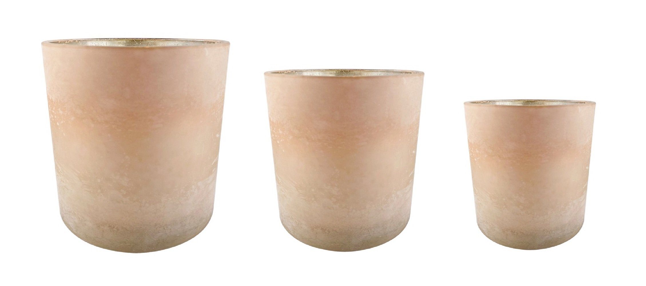 Parts4Living Windlicht Glas Teelichthalter im 3er Set Teelichtglas Kerzenglas Kerzenhalter gefrostet matt hellrosé innen antik gold 7x8 cm, 9x10 cm und 15x15 cm (Spar-Set, 3er Set), im romantischen Stil