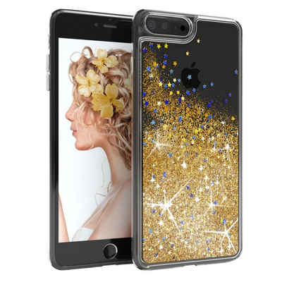 EAZY CASE Handyhülle Liquid Glittery Case für iPhone 7 Plus / iPhone 8+ 5,5 Zoll, Durchsichtig Back Case Handy Softcase Silikonhülle Glitzer Cover Gold