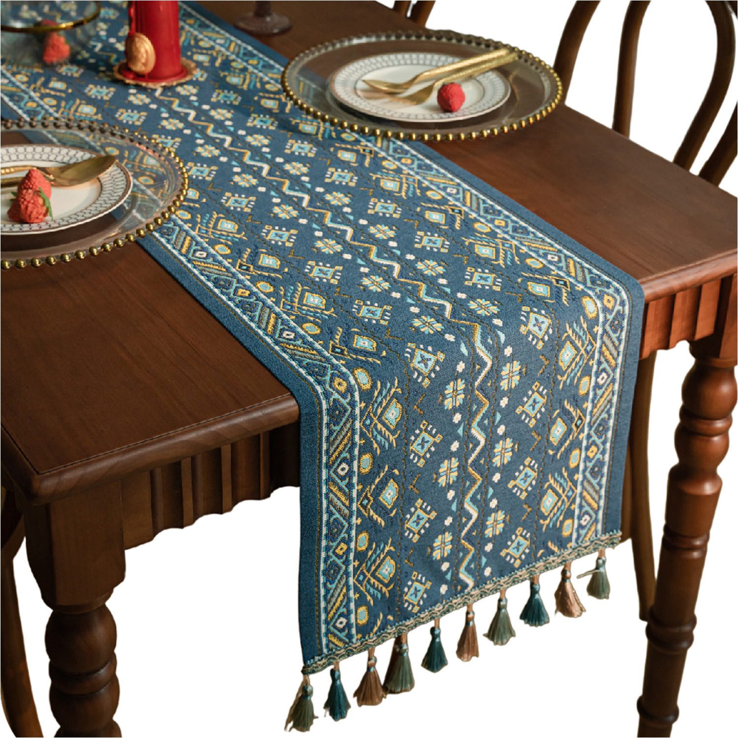 Refttenw Tischläufer Jacquard Tischläufer Mit Quasten Geometrische Muster R günstig online kaufen