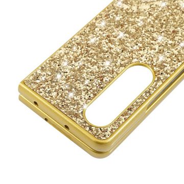 Wigento Handyhülle Für Samsung Galaxy Z Fold4 5G Glitzer Diamant Design Kunststoff TPU Cover Handy Tasche Hülle Etuis Silber