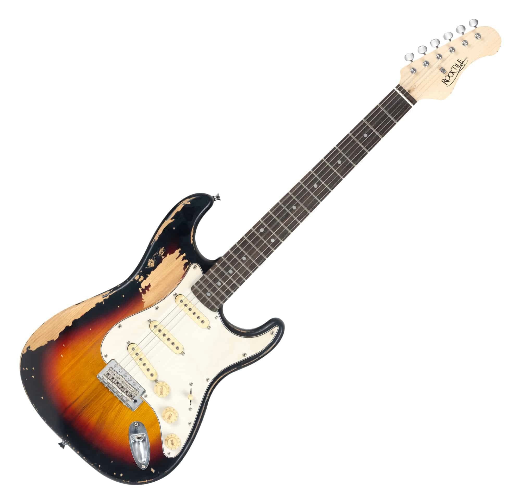 Rocktile E-Gitarre Vinstage ST-BBSB Sunburst - Relic-Gitarre in Aged-Style, 3x Single Coil Pickup