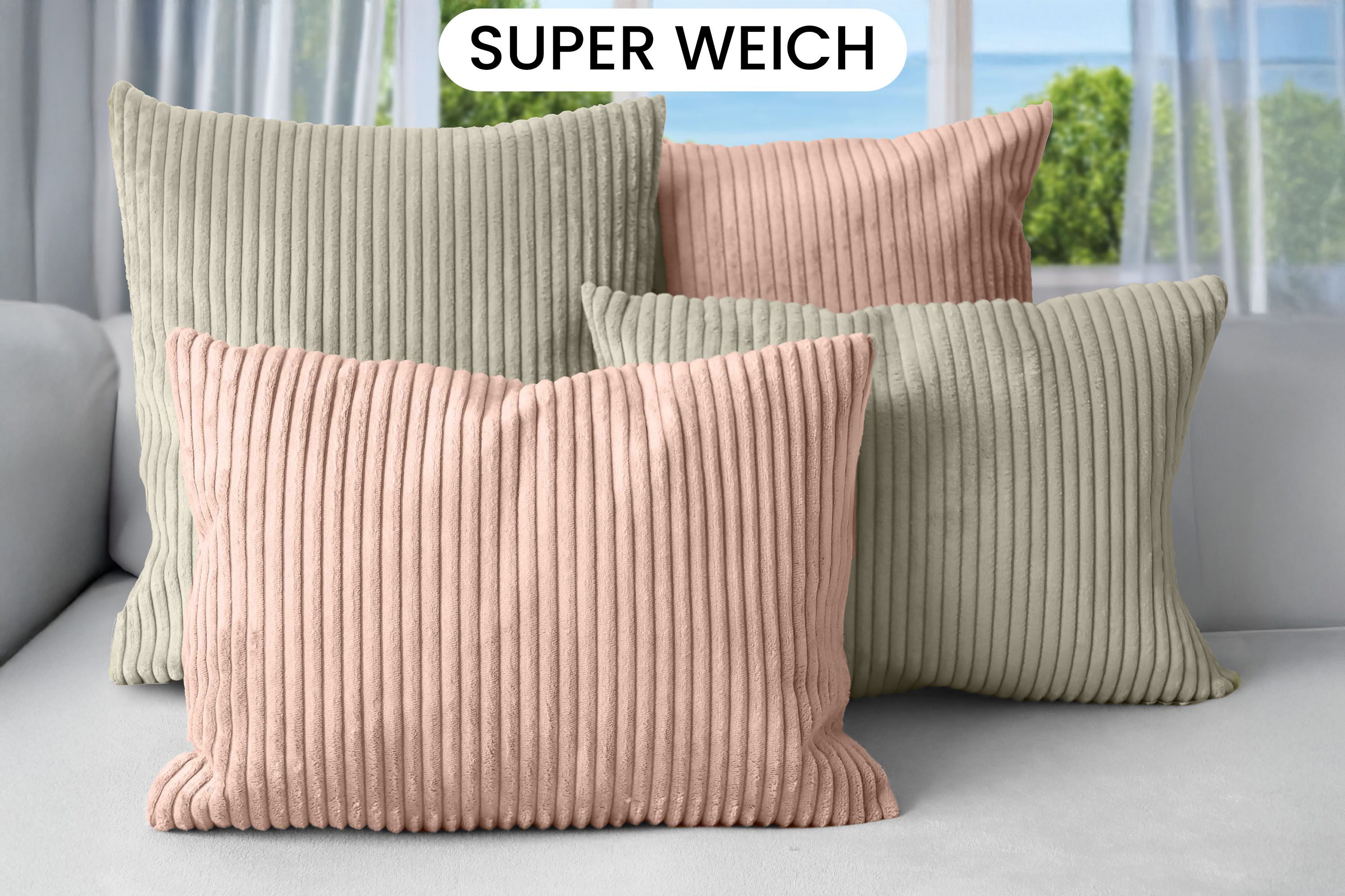 Amilian Dekokissen 4er Set mit Füllung - Sofakissen Set - 2x 45x45 cm + 2x 35x45 cm, (4 Stück) Zierkissen - Kuschelkissen - Couchkissen mit Kissenfüllung