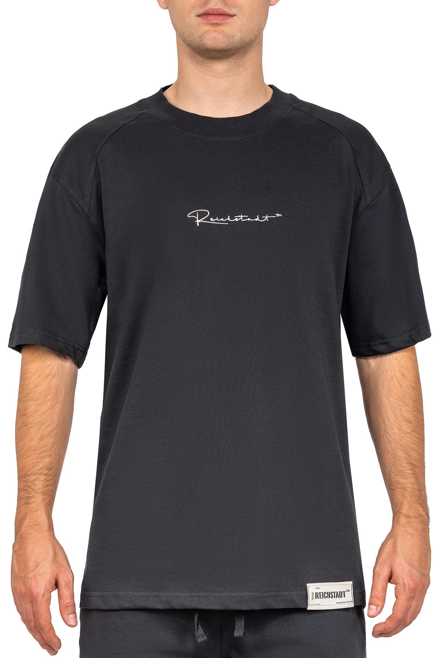 Reichstadt Oversize-Shirt Casual (1-tlg) der 22RS033 mit Stitching Brust T-shirt schwarz auf