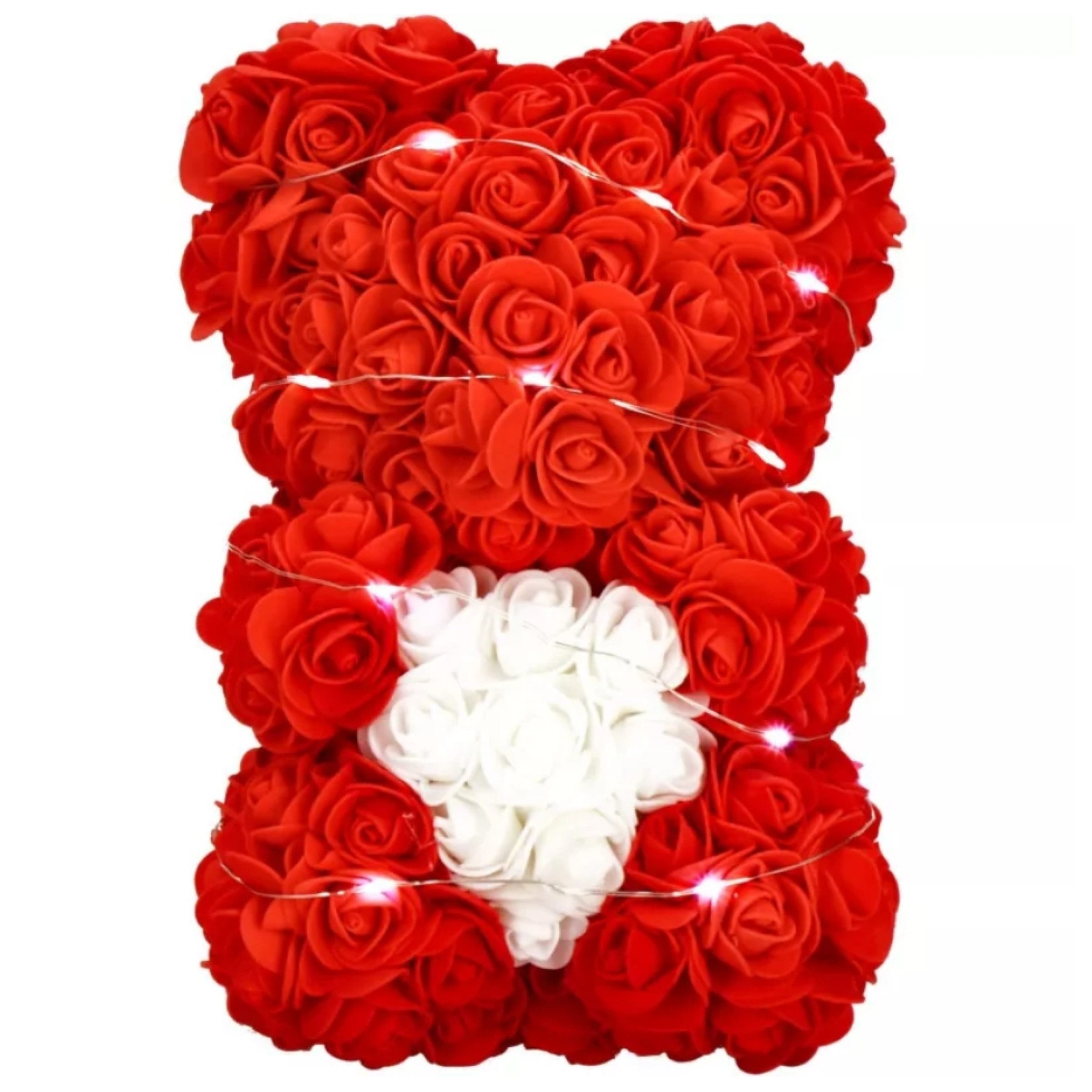 AMORE MIO LED Dekoobjekt Rosenbär mit Herz 25 cm Geschenkbox Valentinstag Teddy LED, LED fest integriert, Herzmotiv LED Rosenoptik dekorativ Geschenkfertig Teddy Figur
