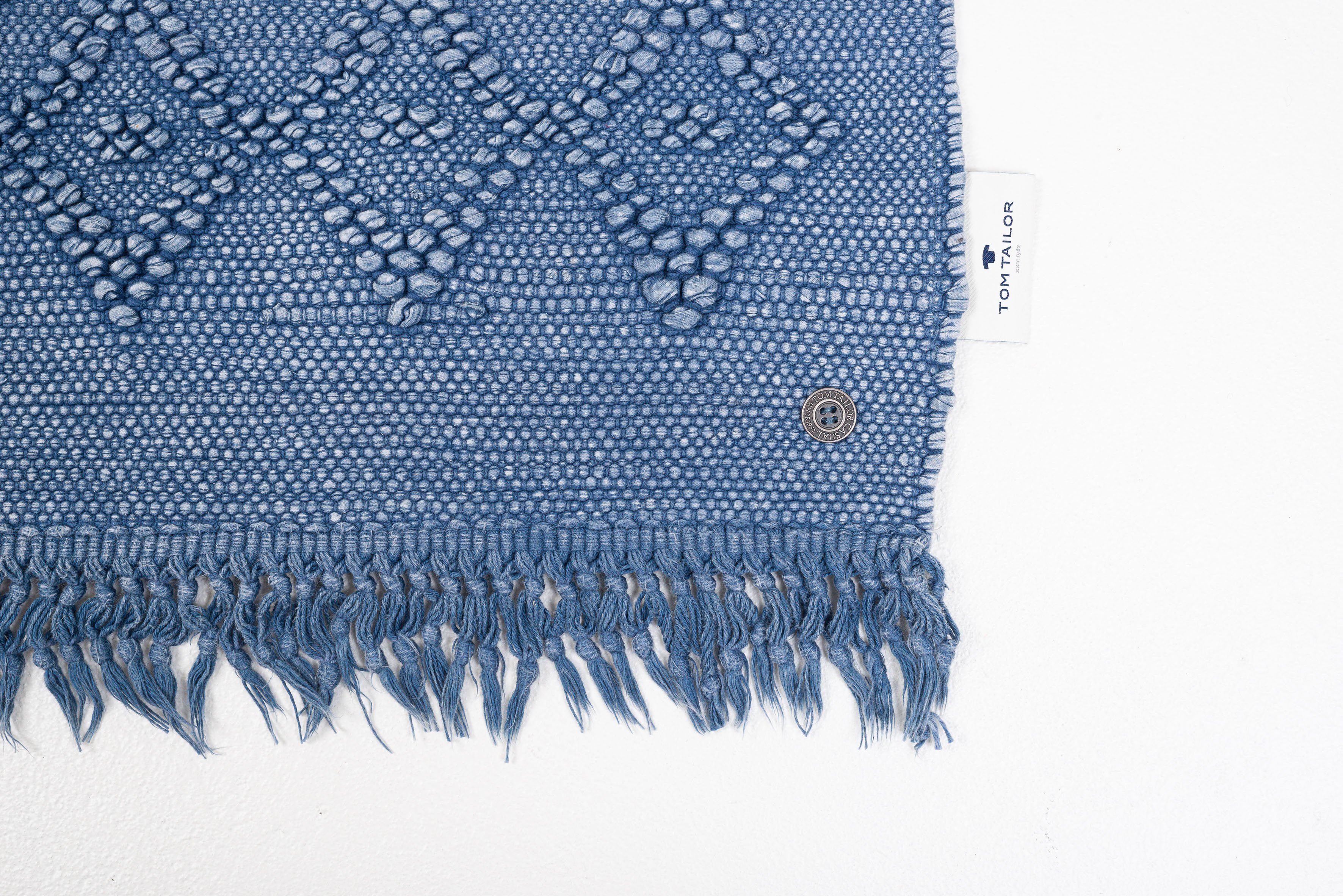 TOM TAILOR HOME Badematte Vintage Wash, Höhe 6 mm, fußbodenheizungsgeeignet, Baumwolle, rechteckig, Badteppich, Uni Farben, Rauten Muster, mit Fransen, reine Baumwolle