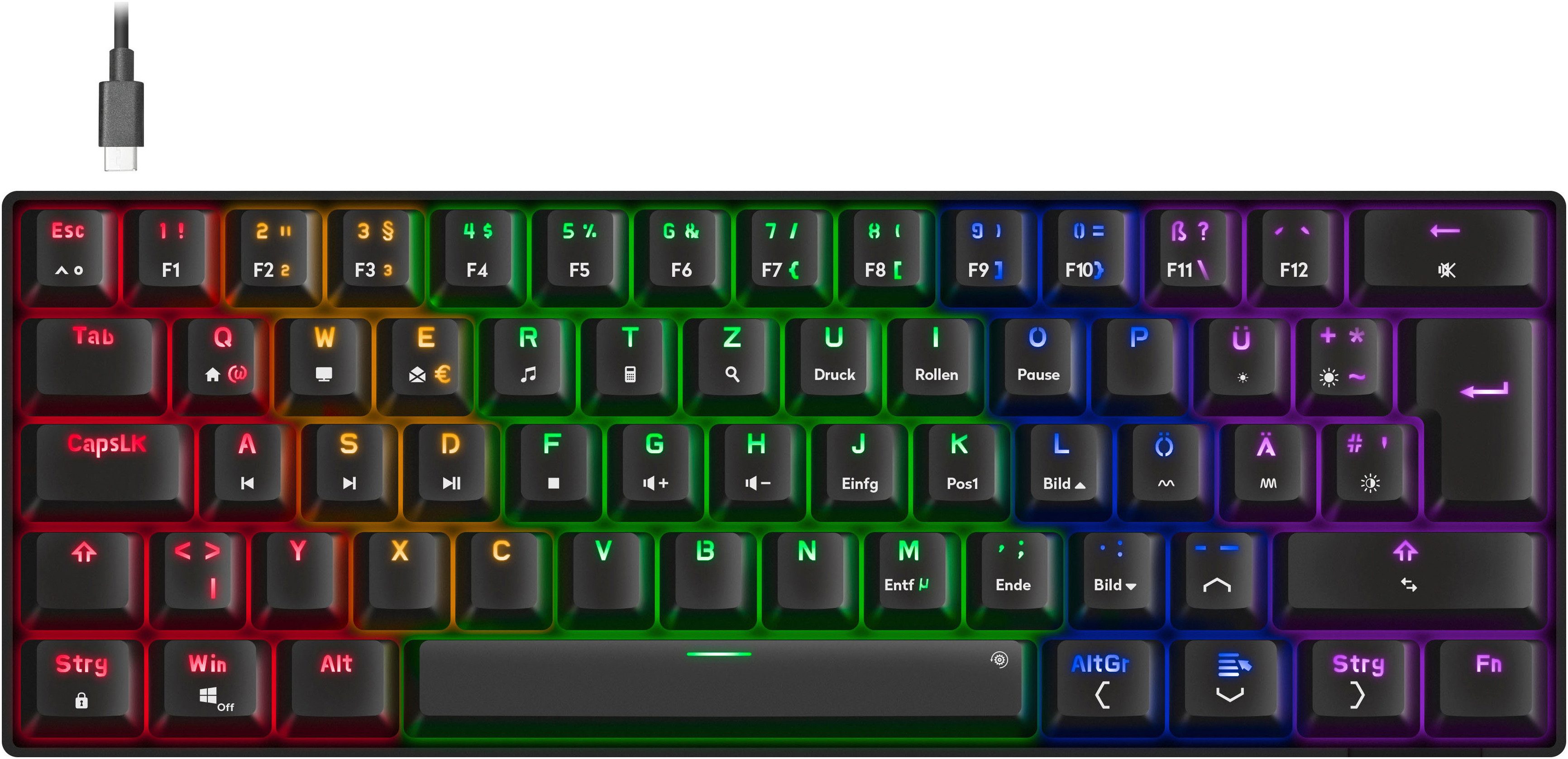 Speedlink ATMOS RGB Rainbow Mechanisches 60% Tastenfeld Gaming-Tastatur (DE Layout, brown switches)