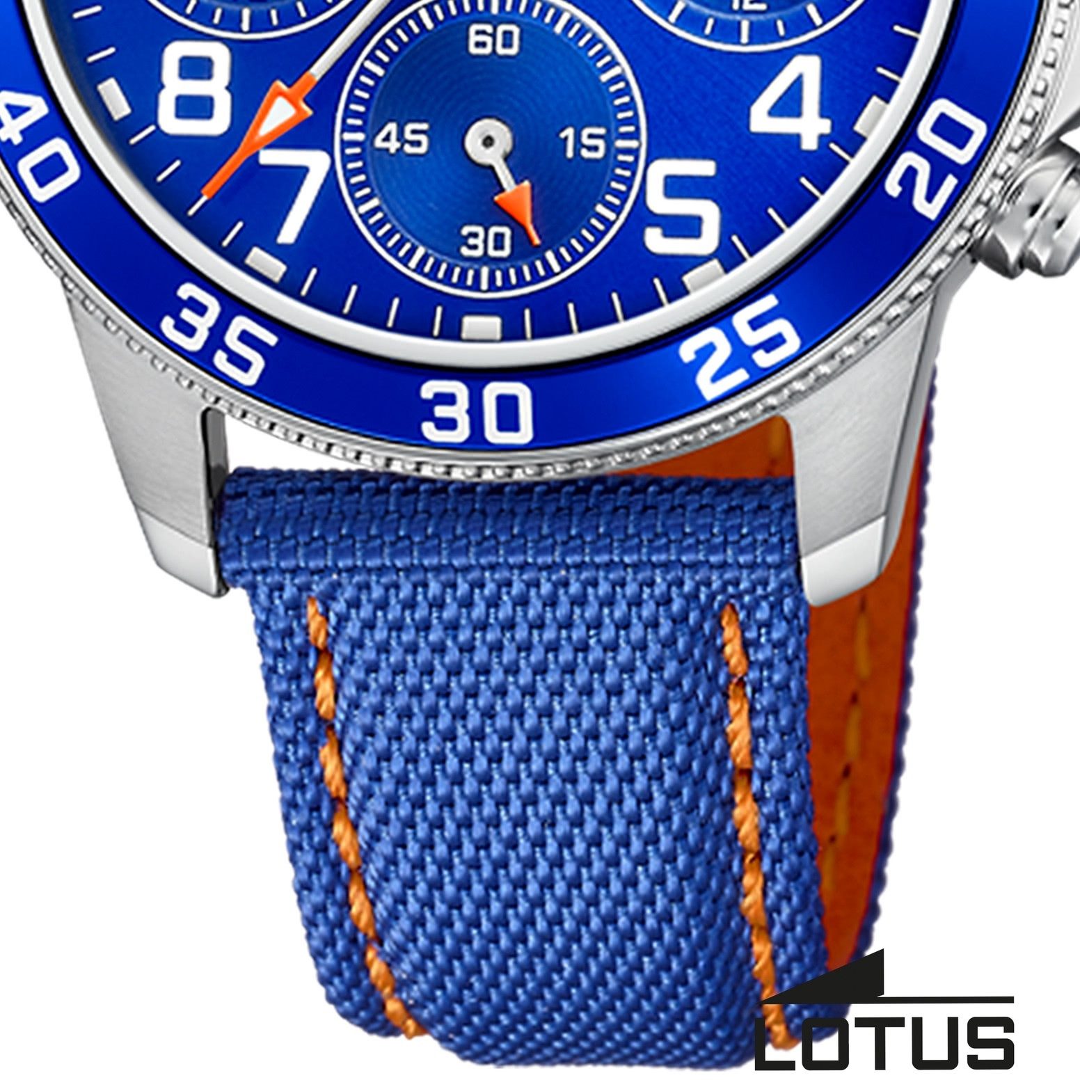 Lotus Chronograph Lotus Kinderuhr Leder blau orange Lotus, (Chronograph), Kinder Armbanduhr rund, mittel (ca. 36mm), Edelstahl