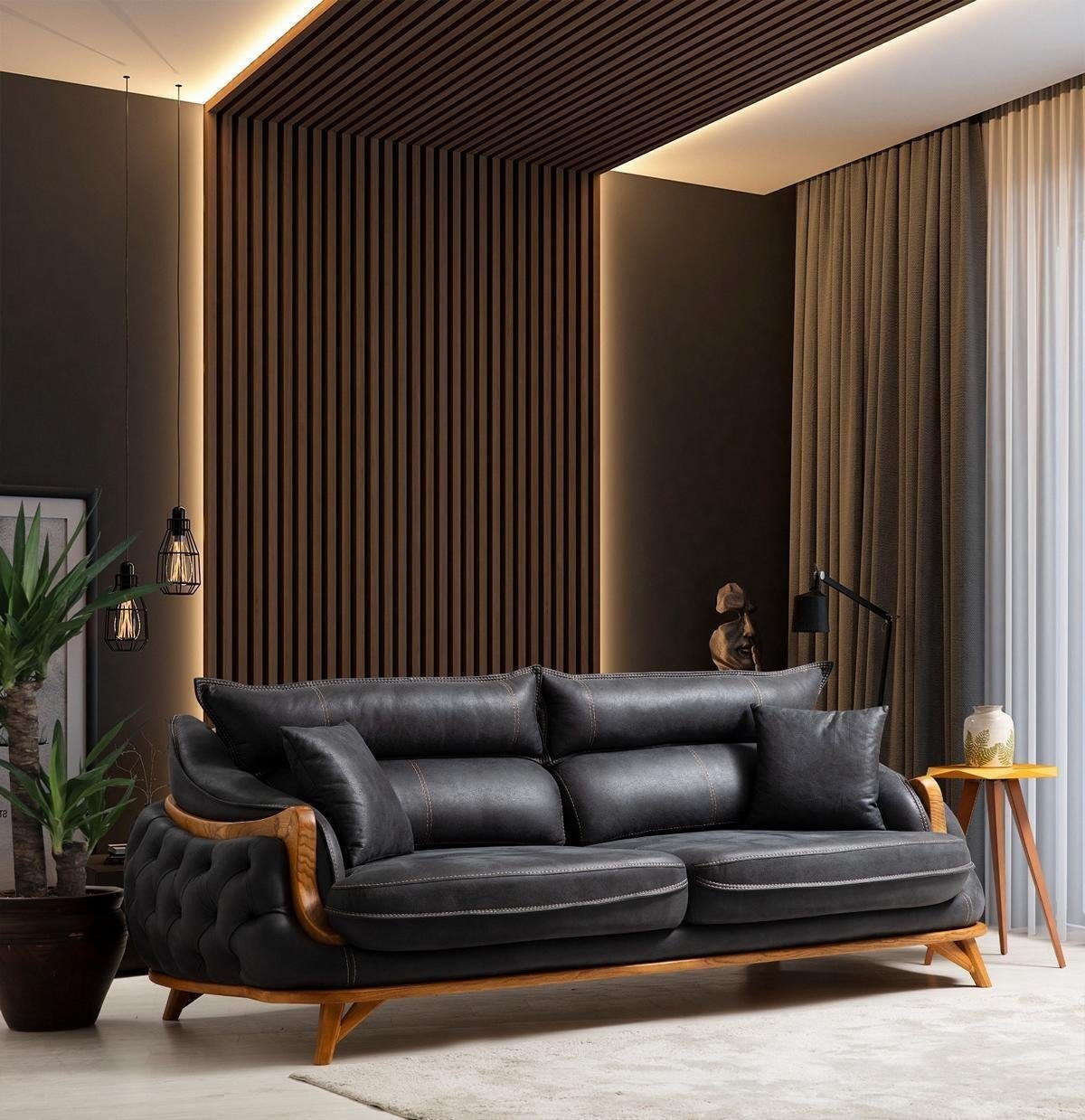JVmoebel Sofa Moderner Dreisitzer Europe Made Couch in Leder Sofas Schwarz, Designsofa