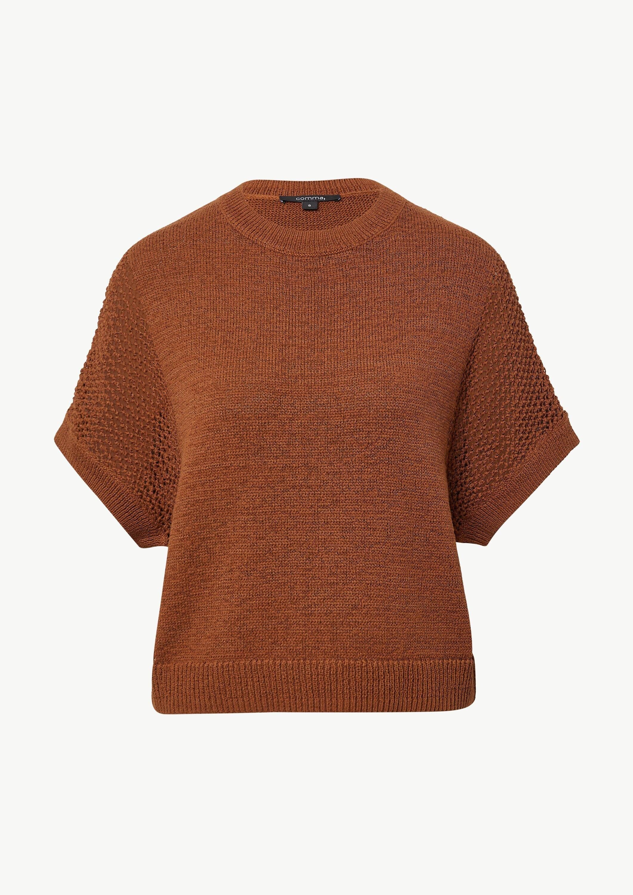 comma Kurzarmpullover Strickpullover Kurzarm-Pullover im Loose Fit aus Ajourstrick