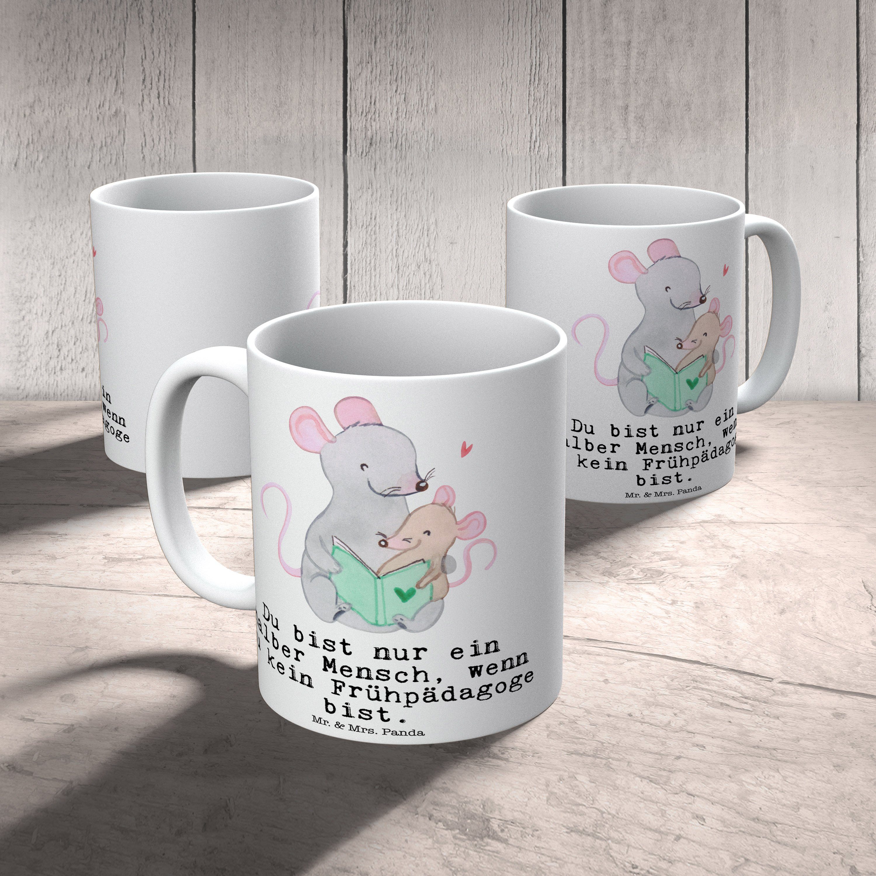 Geschenk, - Weiß Herz Dankeschön, mit Frühpädagoge Tasse Mr. Panda Mrs. Ausbildung, & Keramik - Dank,