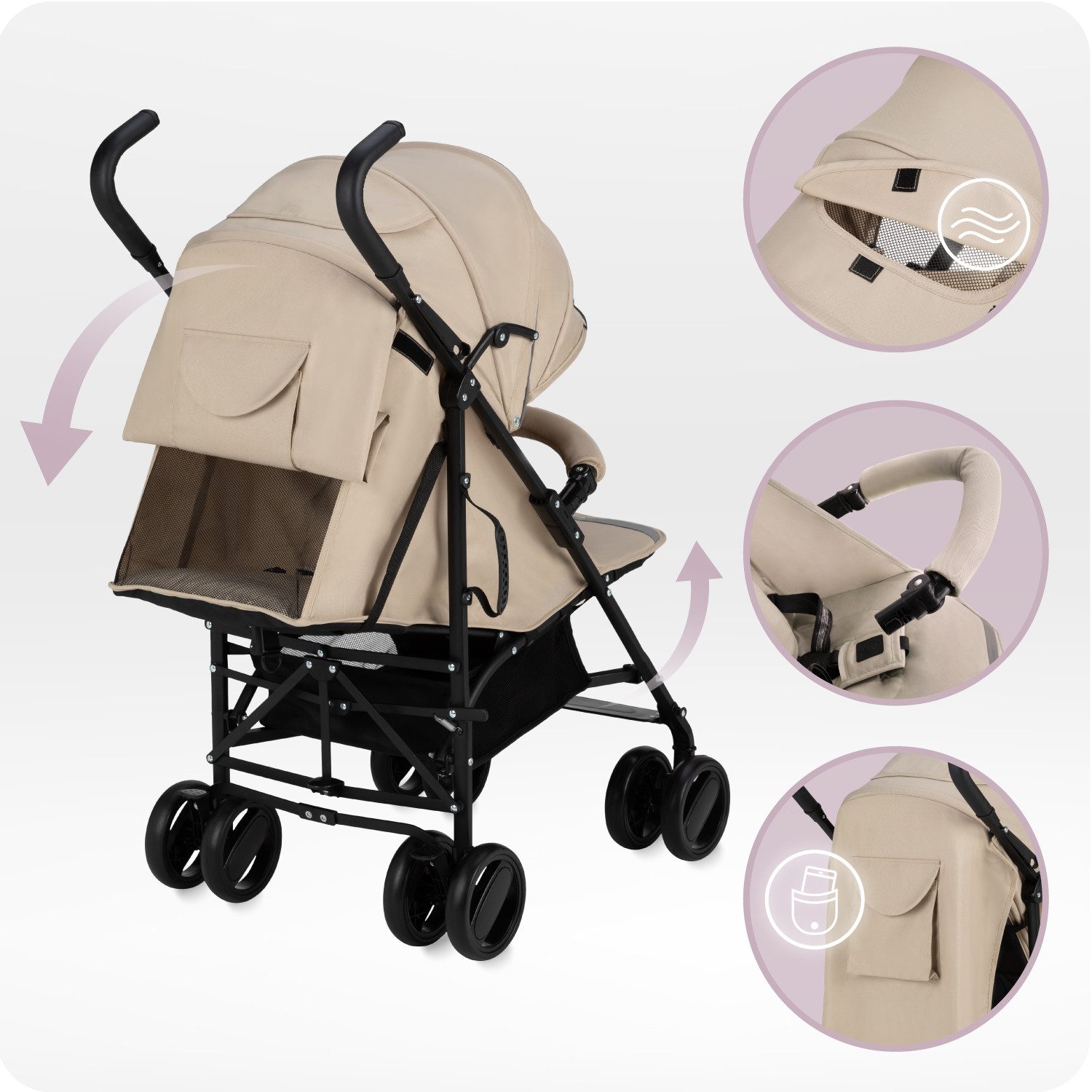 MoMi Kinder-Buggy Akira, Leicht & kompakt faltbar mit Zubehör