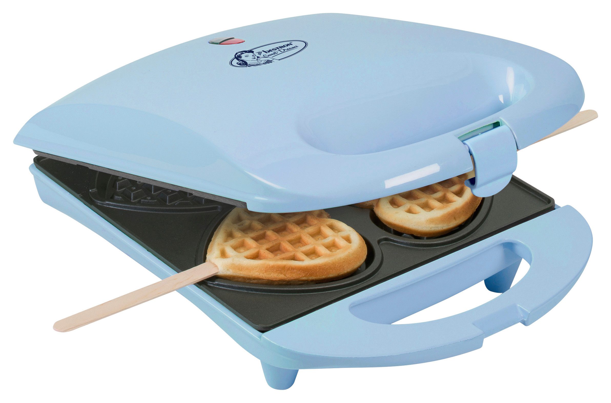 bestron Waffeleisen DSW271, 780 W, Herzwaffeln am Stiel – 780 W, inkl. Stäbchen