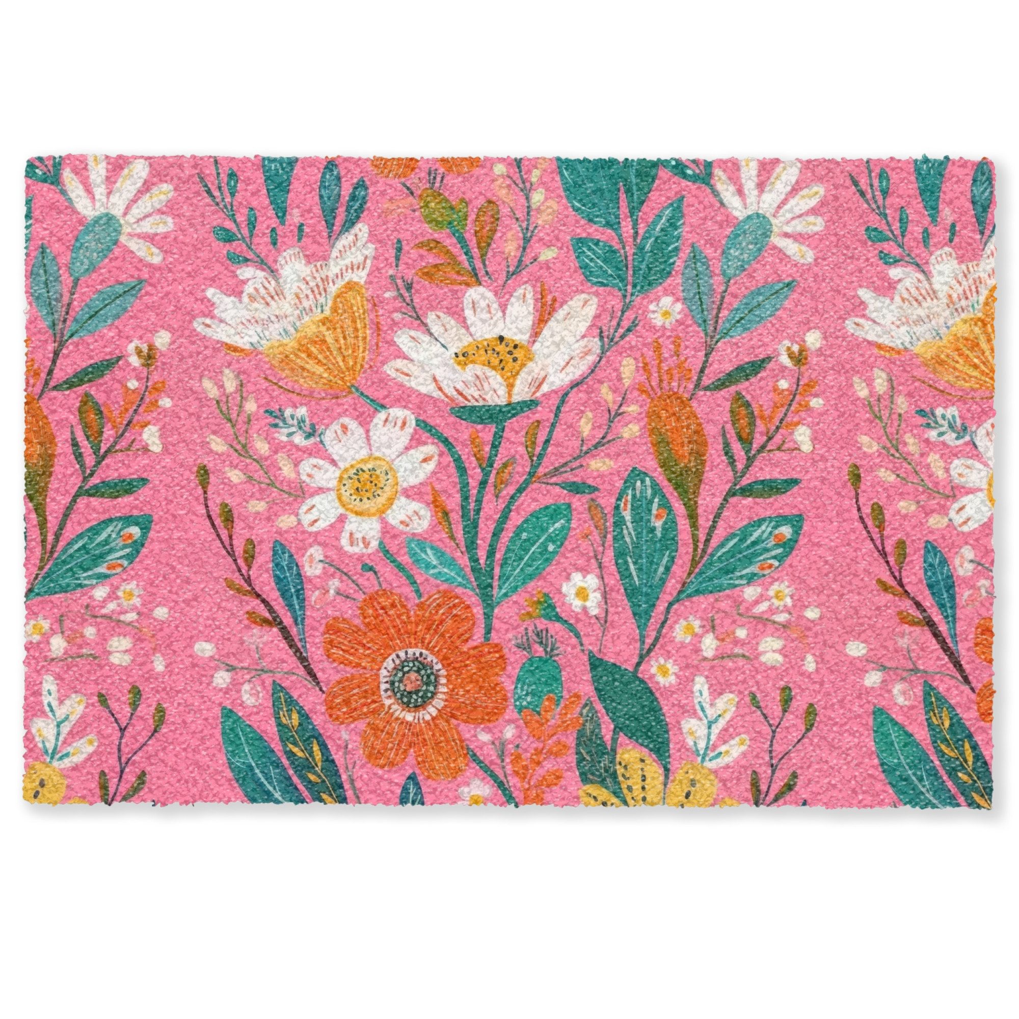 MuchoWow Fußmatte Rosa - Blumen - Weiß - Orange, Rechteckig, innen Schmutzf günstig online kaufen