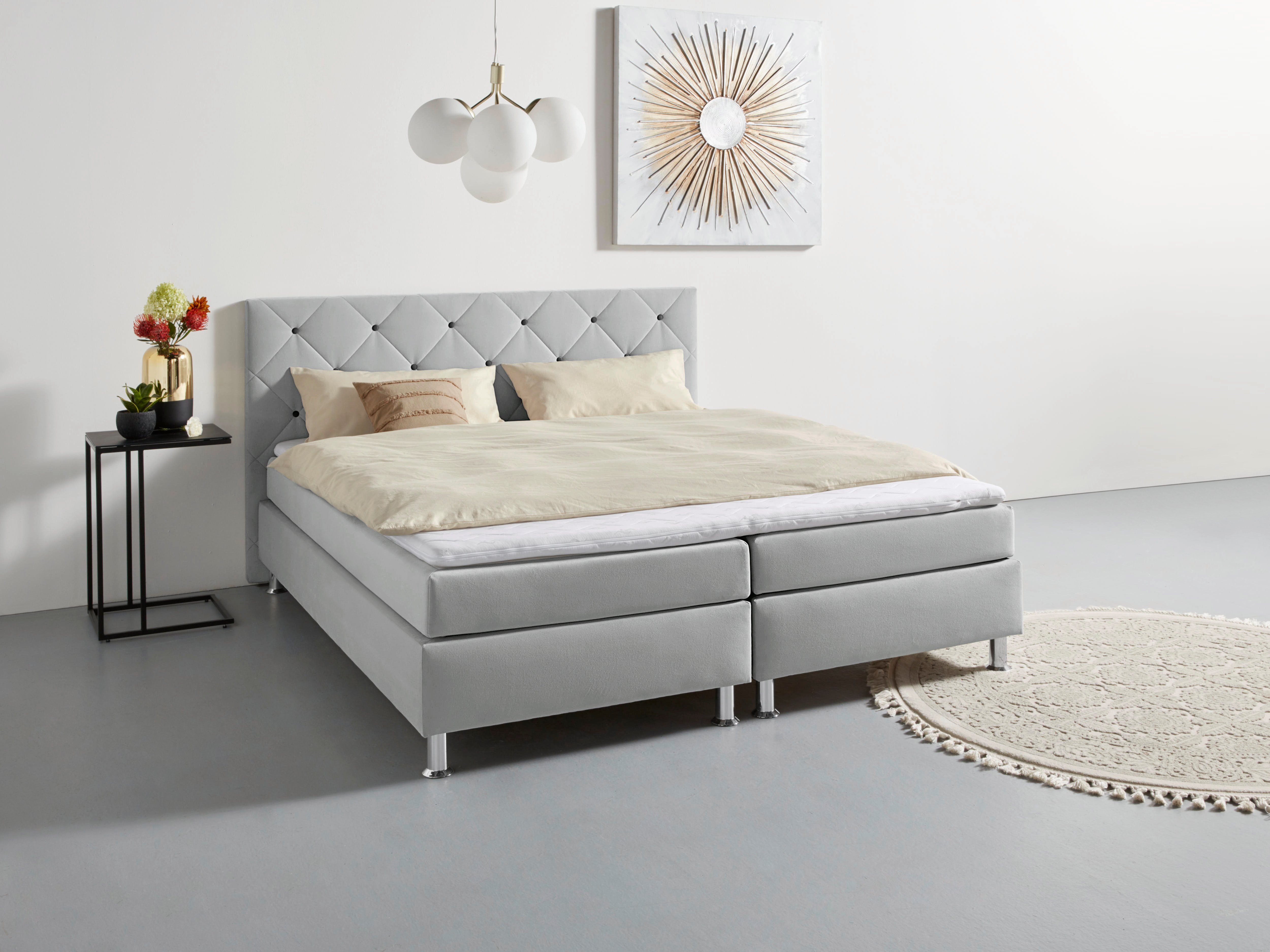 COLLECTION AB Boxbett Sarina, Inklusive Topper, wahlweise mit Bettkasten, in H2, H3 und H4 silbergrau | silbergrau