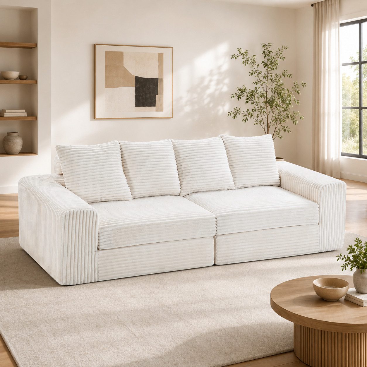 Orvane Schlafsofa 245 cm Sofa, Cordsofa mit tiefer Sitzfläche, breiten Armlehnen