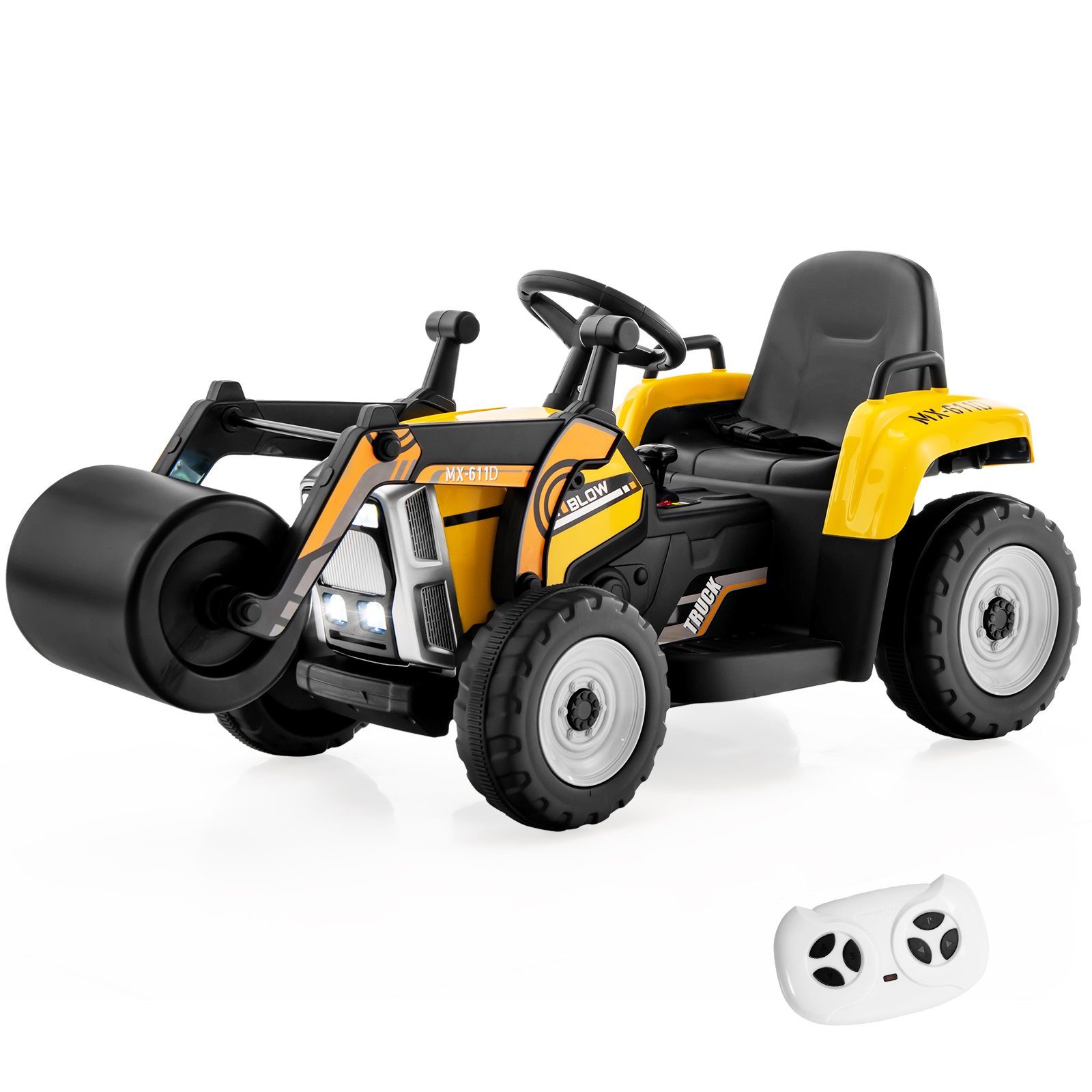 COSTWAY Elektro-Kindertraktor Aufsitztraktor, mit Scheinwerfer, Hupe & MP3