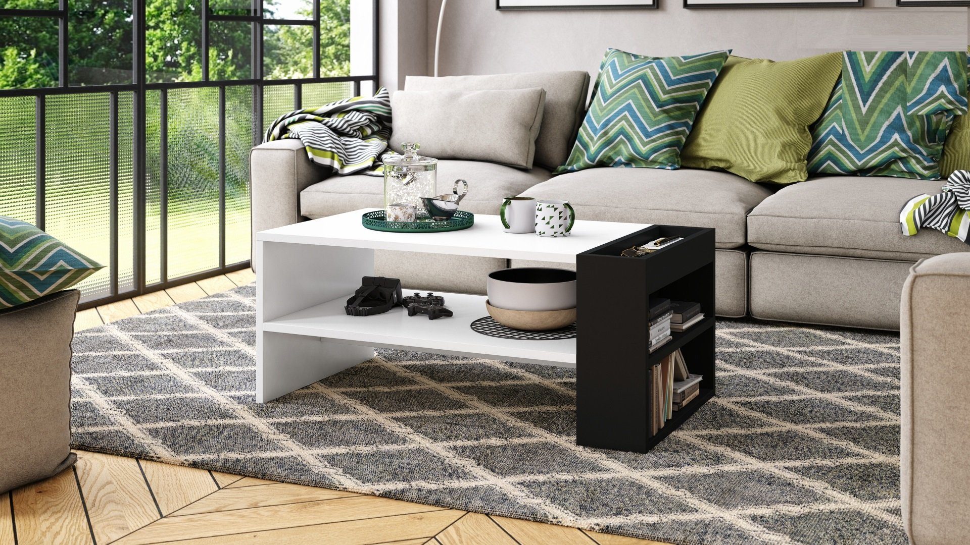 designimpex Couchtisch Design Wohnzimmertisch Nefri Tisch mit Ablagefläche