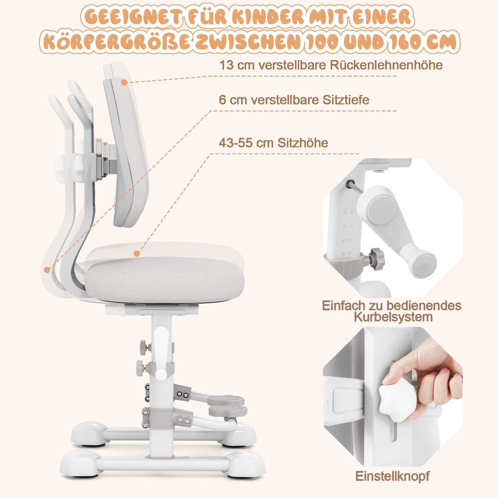 COSTWAY Kinderstuhl, mit verstellbarer Doppelrückenlehne, höhenverstellbar günstig online kaufen