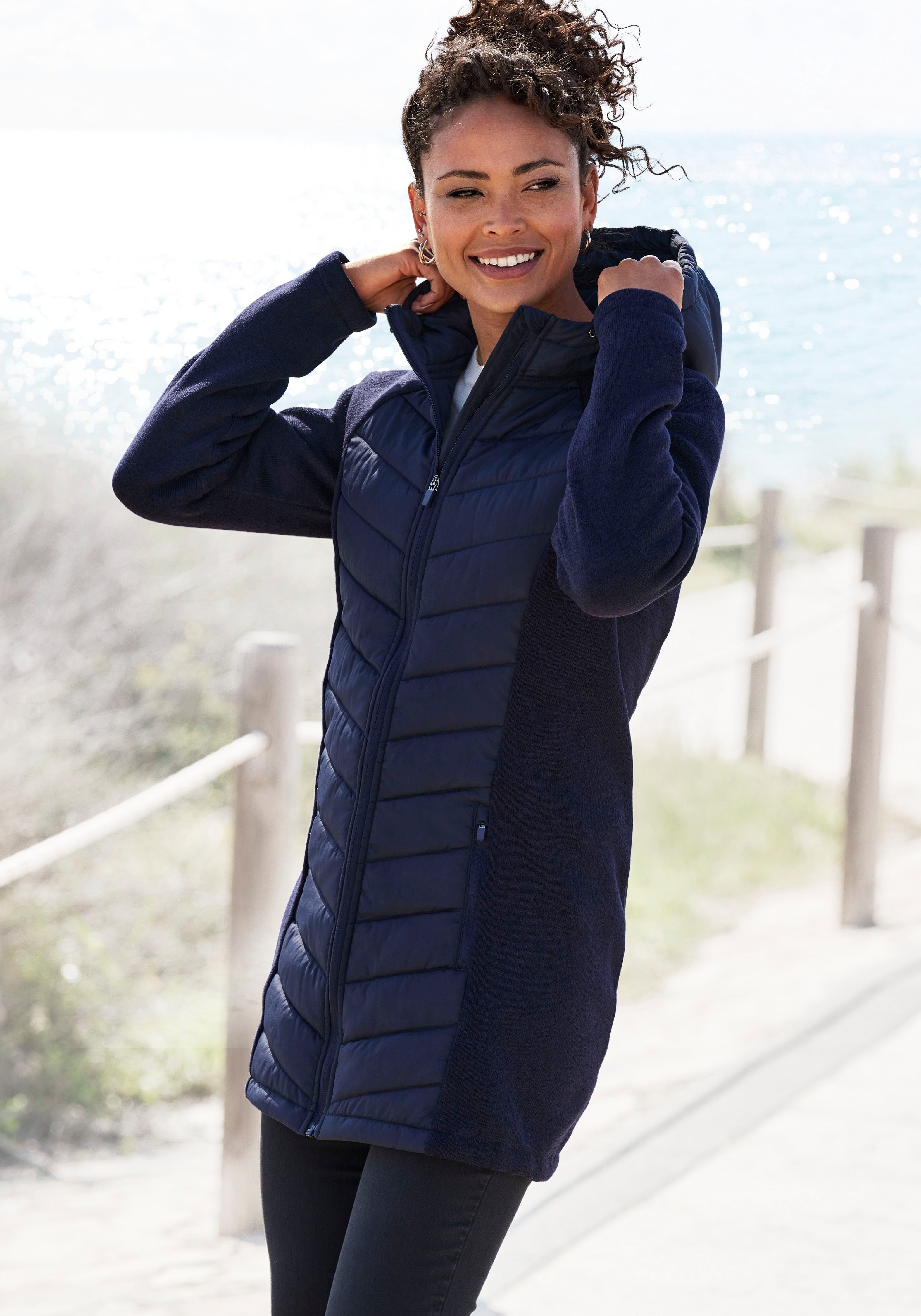 navy Steppjacke Vivance mit Strickfleece-Ärmeln