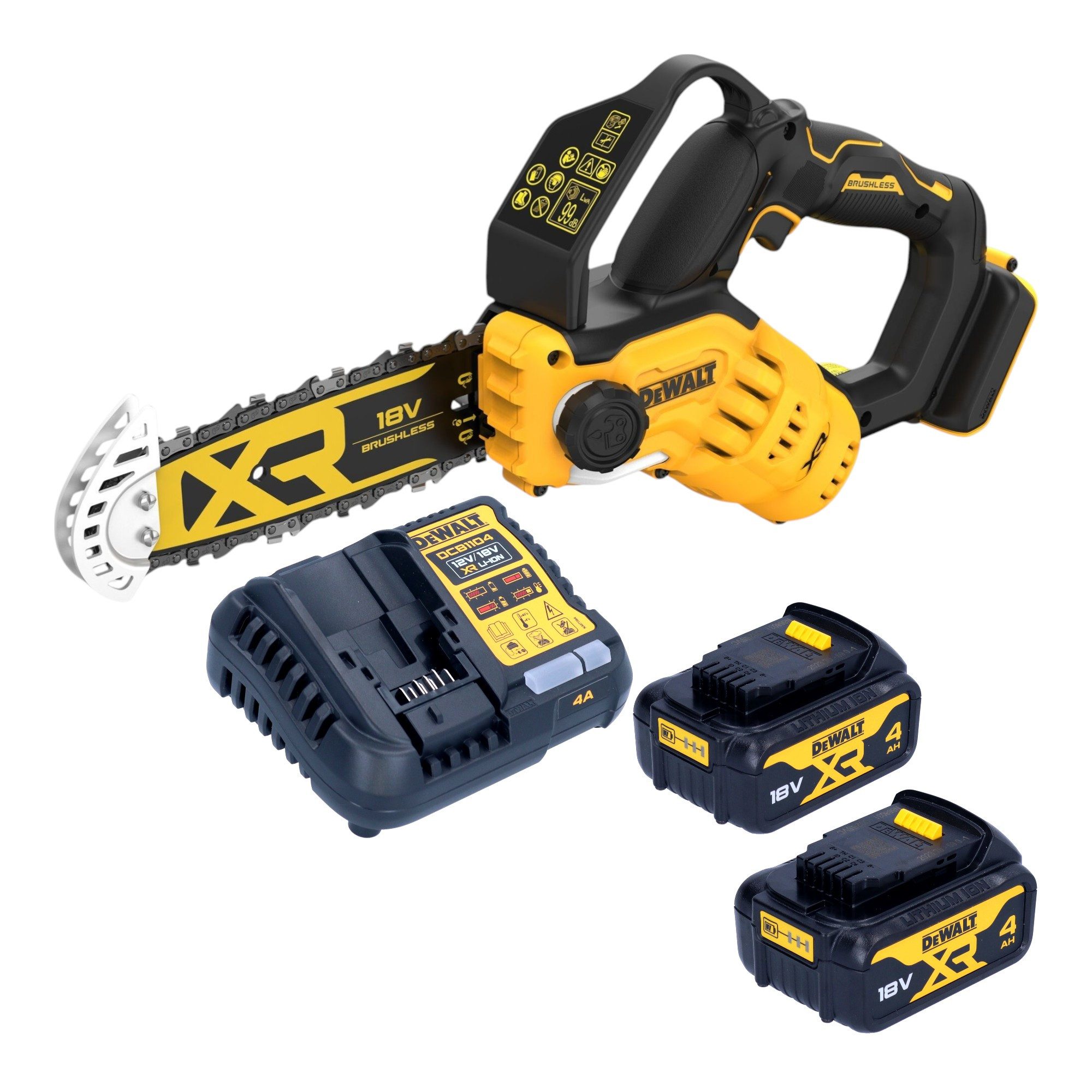 DeWalt Benzin-Kettensäge DCMPS 520 M2 18 V 20 cm Brushless + 2x Akku 4,0 Ah + Ladegerät