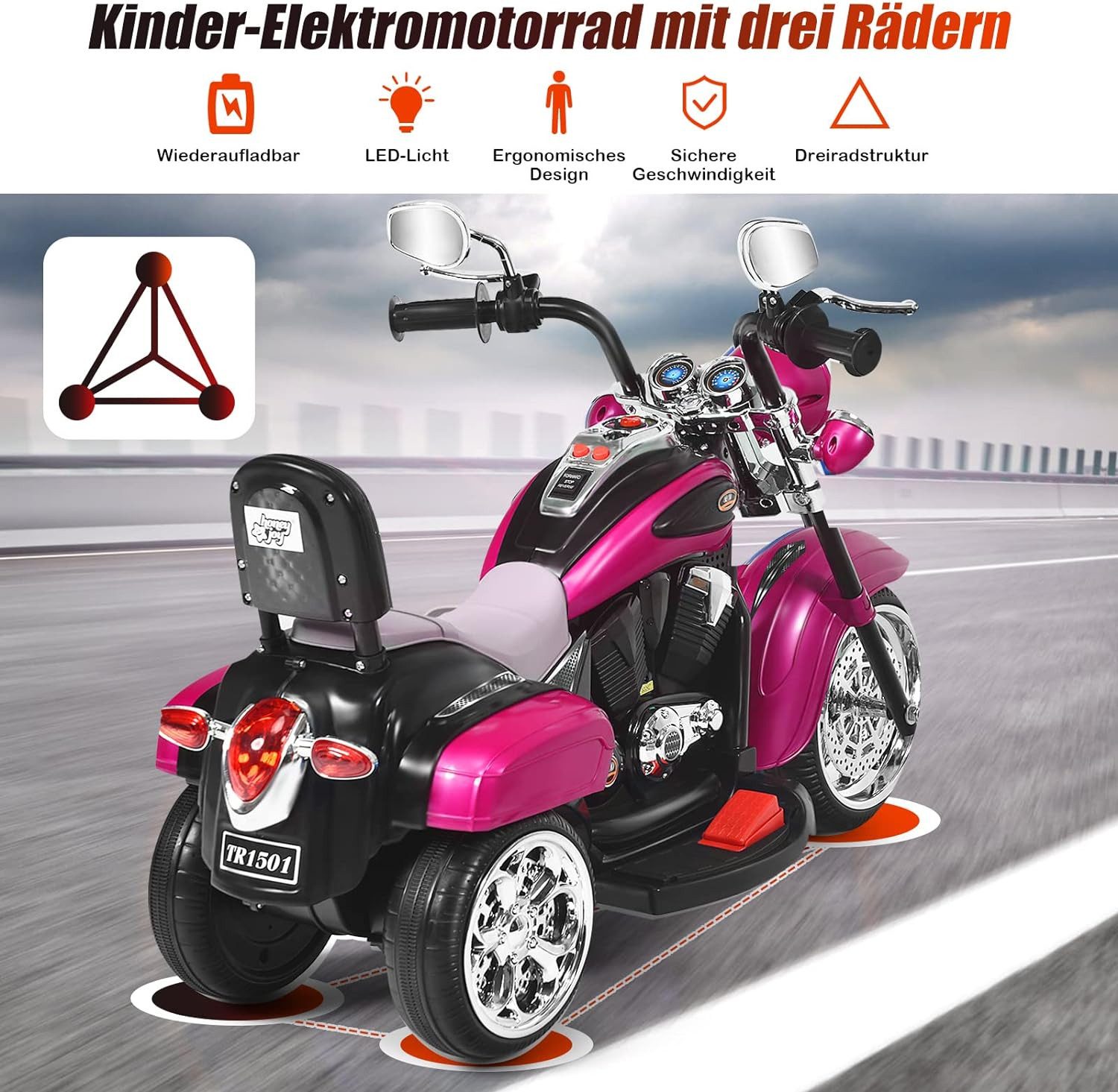KOMFOTTEU Elektro-Kindermotorrad Dreirad Motorrad, mit Vor-und günstig online kaufen