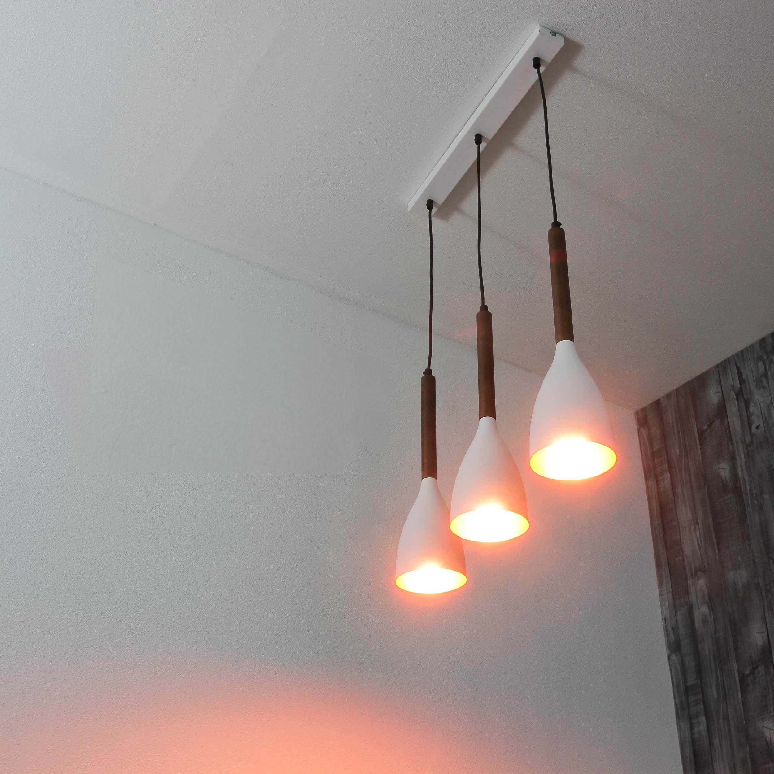 Licht-Erlebnisse Pendelleuchte MUZA, ohne Leuchtmittel, Hängelampe Retro Design Holz Weiß Esstisch Hängeleuchte Wohnzimmer