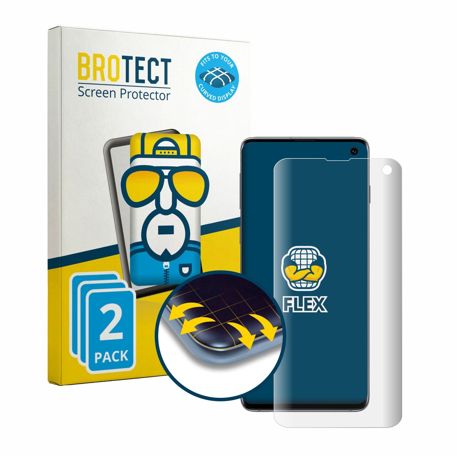 BROTECT Displayschutzfolie Fullscreen Schutzfolie für Samsung Galaxy S10, 2 Stück, Displayschutz Folie Fullcover Klar Transparent