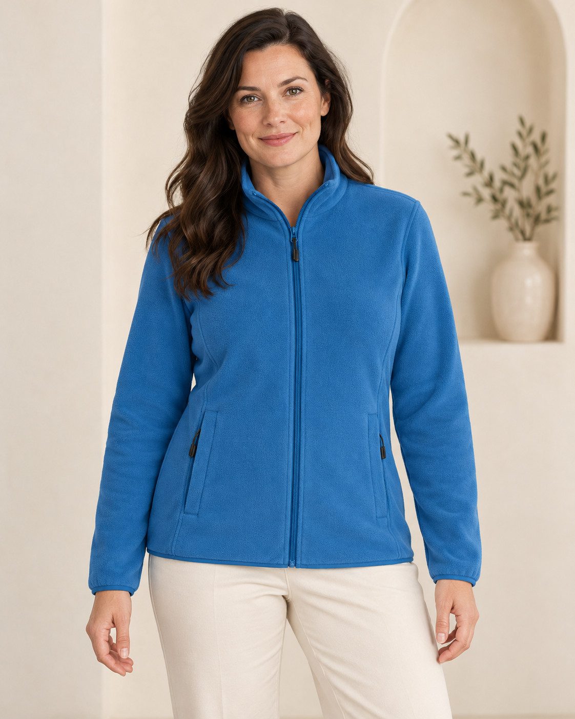Sitztgut Fleecejacke für Damen, tailliert, mit Stehkragen (1-St)