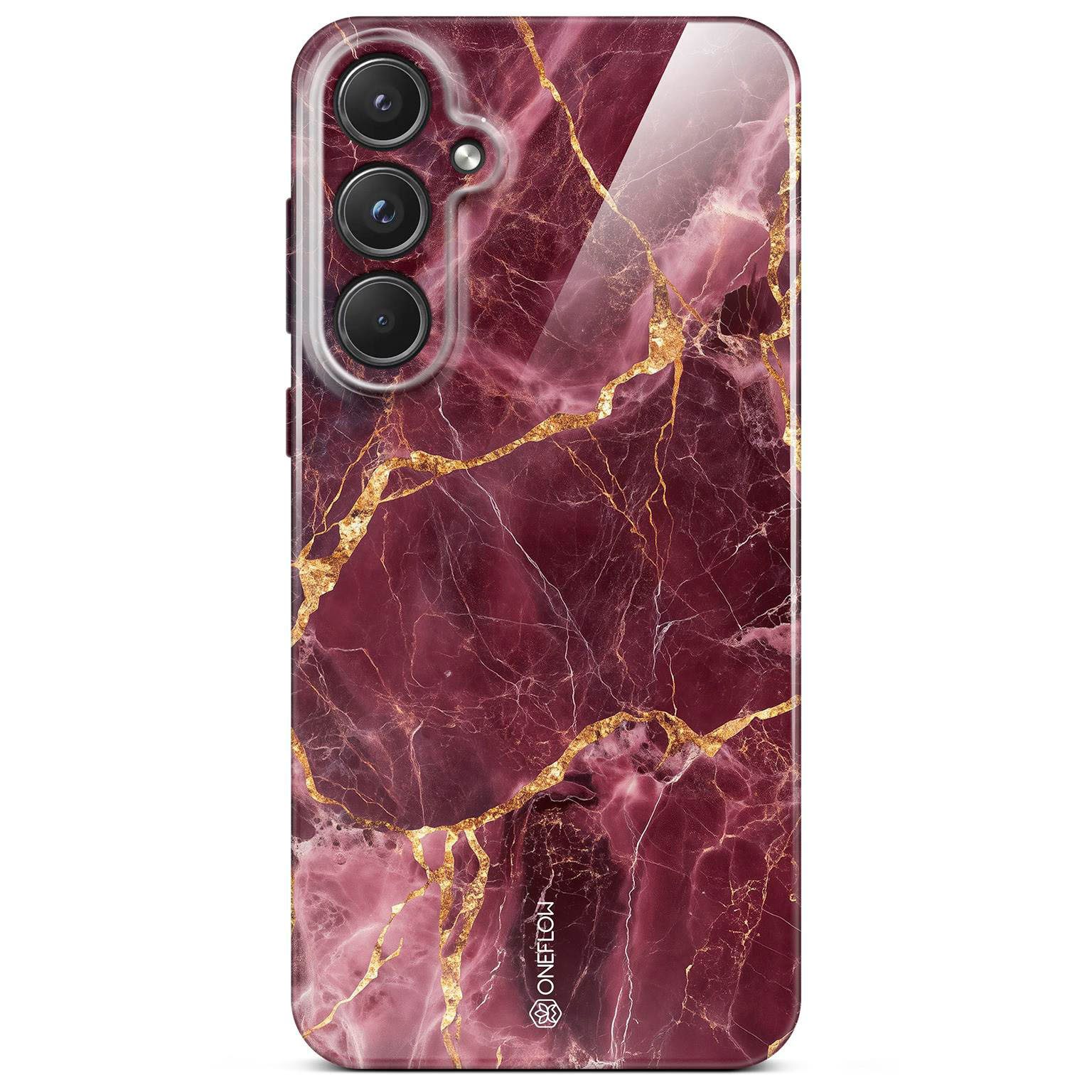 ONEFLOW Handyhülle für Samsung Galaxy A55 5G Hülle Marmor Bliss Cover Rot Gold 6,5 Zoll, Handy Schutz Backcover Handytasche Case Schutzhülle mit Kameraschutz