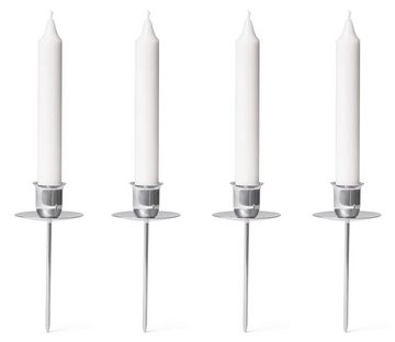 Novaliv Kerzenständer Ja (Spar-Set, 4 St., 4x Stabkerzen SILBER Stabkerzen mit Teller), Stabkerzen mit Teller