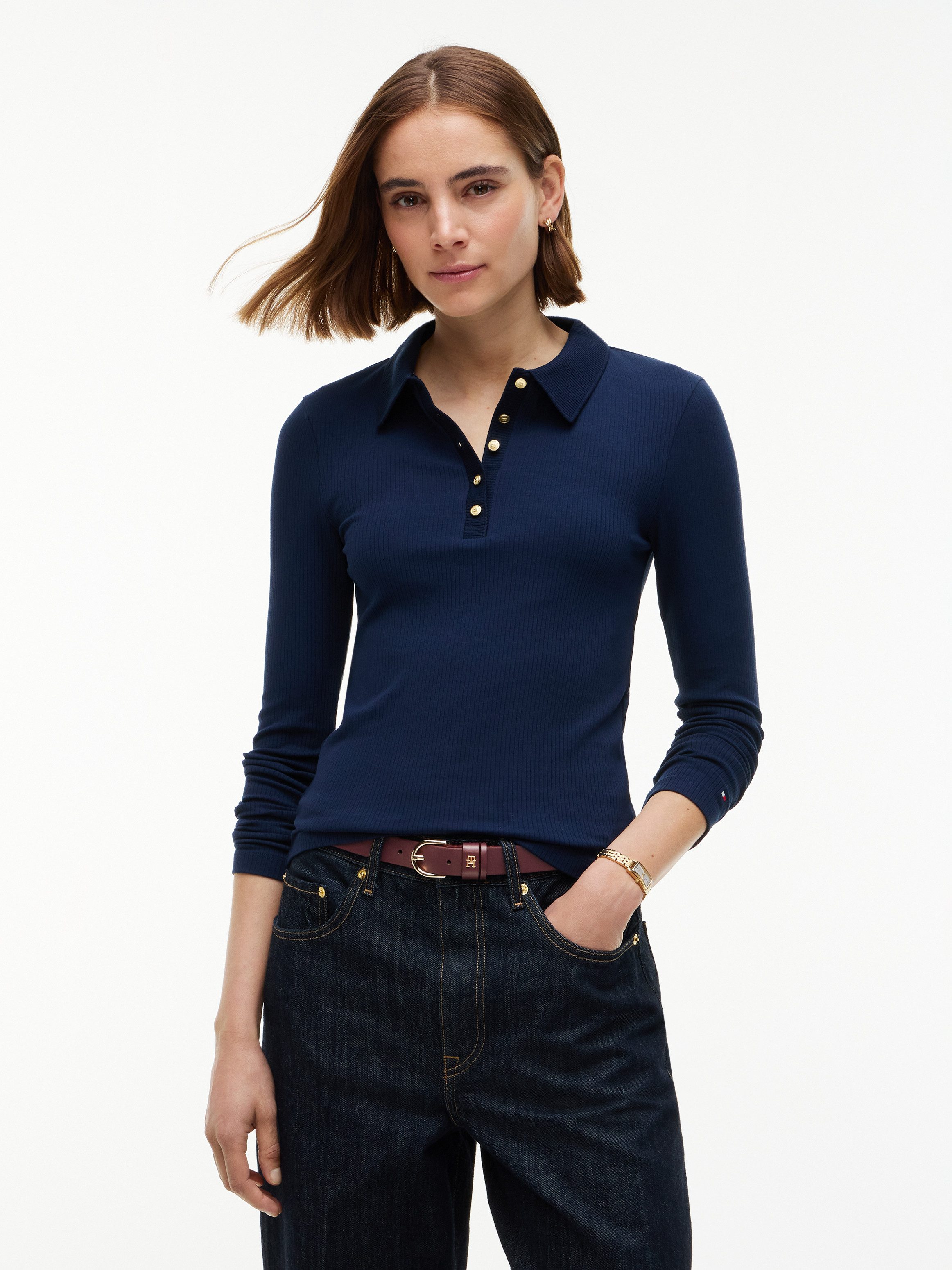 Tommy Hilfiger Poloshirt 5X2 RIB SLIM LS POLO Viskosemischung, slim fit, figurbetont, in gerippter Struktur