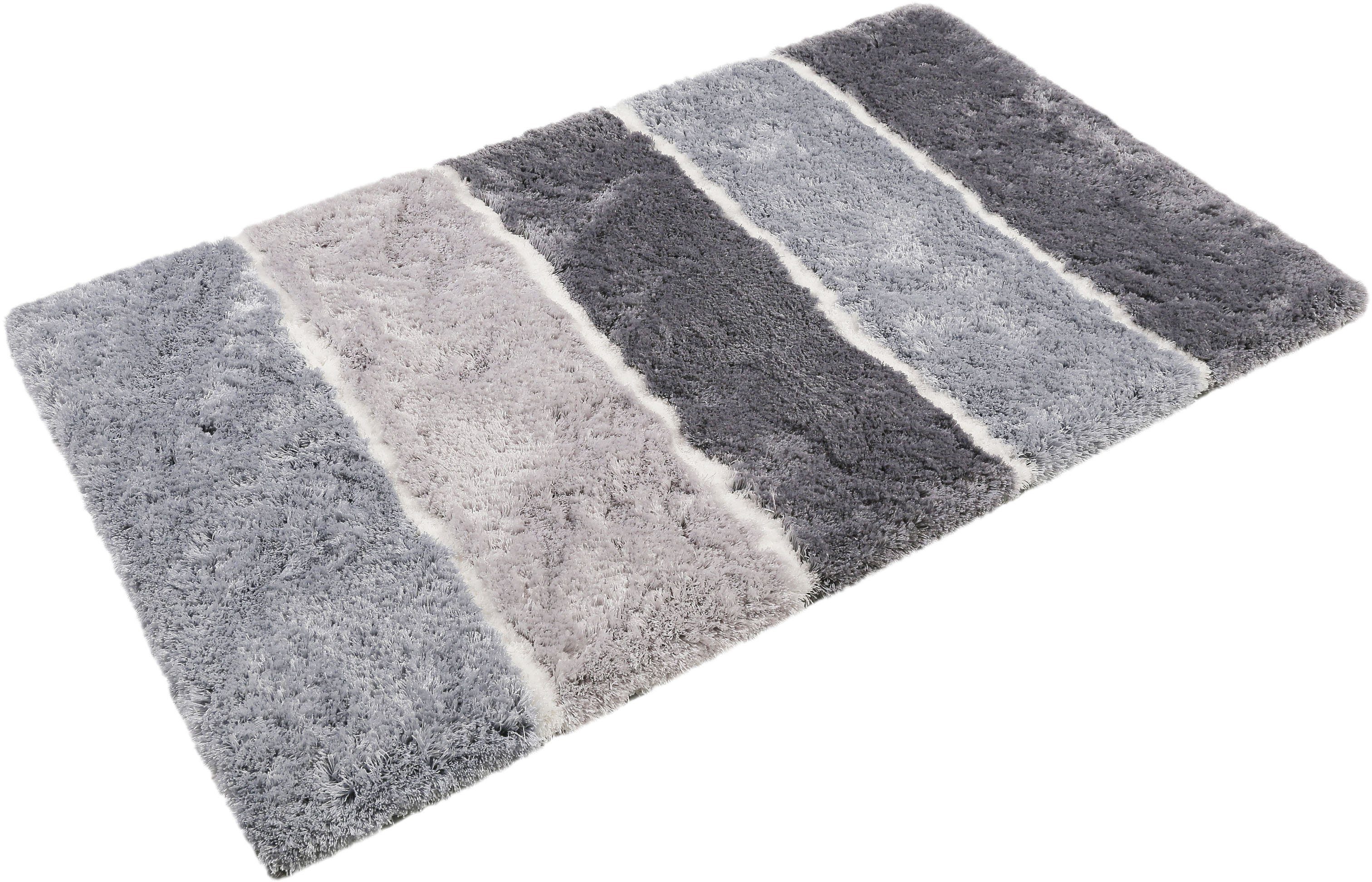 Homie Living Badematte Rio Marina, Höhe 30 mm, rutschhemmend beschichtet, schnell trocknend, fußbodenheizungsgeeignet, Polyester, rechteckig, flauschiger Badteppich, modern gestreift, waschbar, Badezimmerteppich