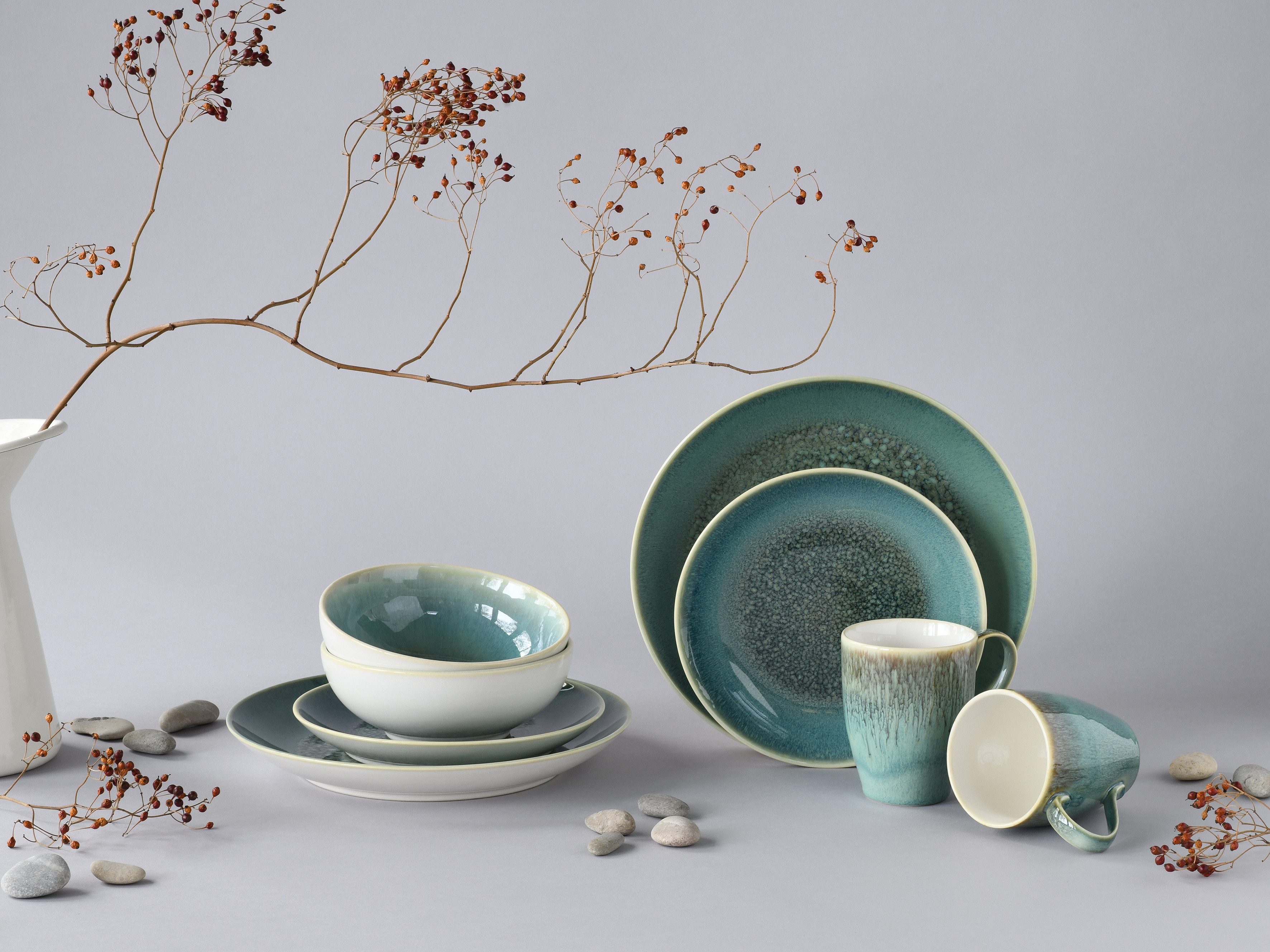 CreaTable Kombiservice Caldera (8-tlg), 2 Personen, Steinzeug, irisierende Glasur