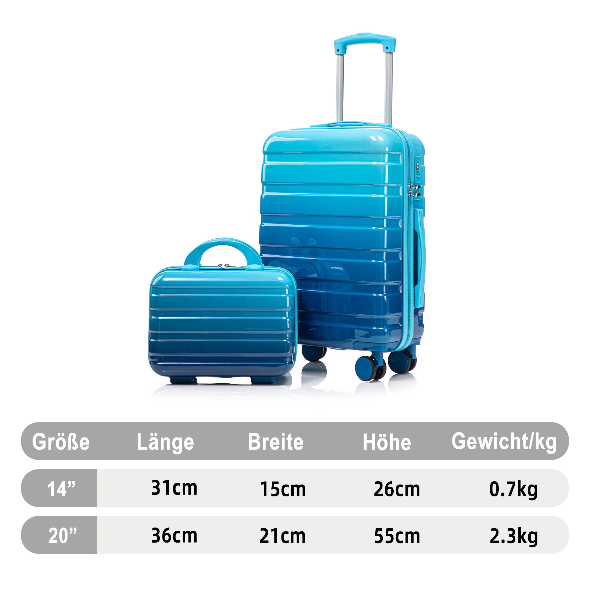 LVHOM Hartschalen-Trolley Handgepäck-Trolley&Koffer 2/4-St.14"/20"/24"/28", leise Rädern für Tour, Geschäftstrip, Familienurlaub, längere Erkundungen, Flughafentransfers