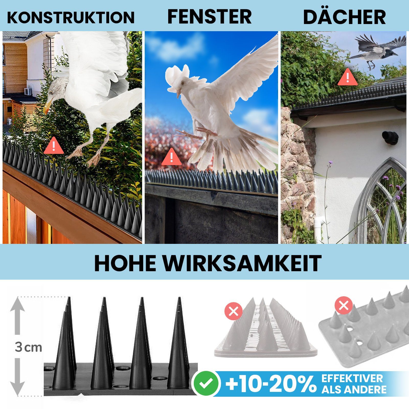 KONZEPT Taubenspikes Taubenabwehr Spikes Vogel, Katzen - für Balkon, Zaun - aus Kunststoff, 12-St., Gesamtlänge: 6 Meter, UV-beständig – Bild 4 von 5