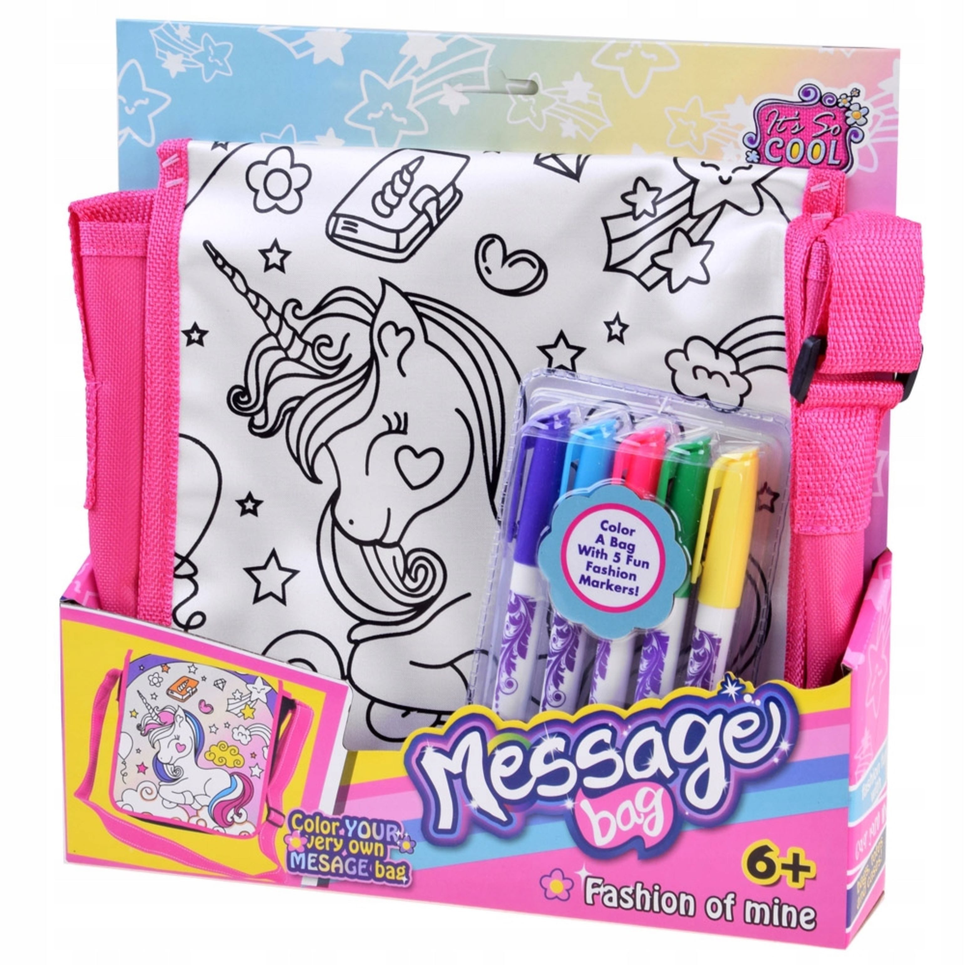 Zoobles Handtasche DIY Einhorn Tasche zum Ausmalen + 5 Stifte – Kreatives Malset- Kinder