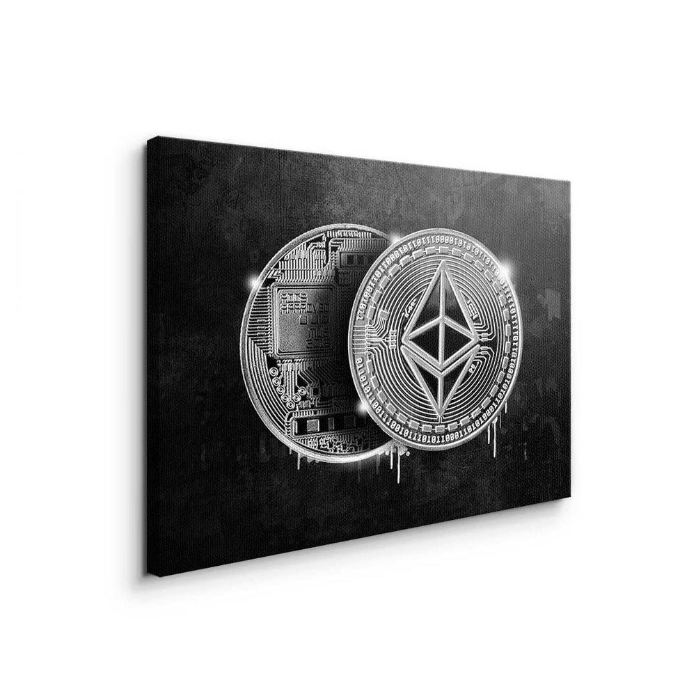 Premium silberner - Motivation Ethereum - Leinwandbild Crypto - Leinwandbild, Trading DOTCOMCANVAS® Rahmen Coin -