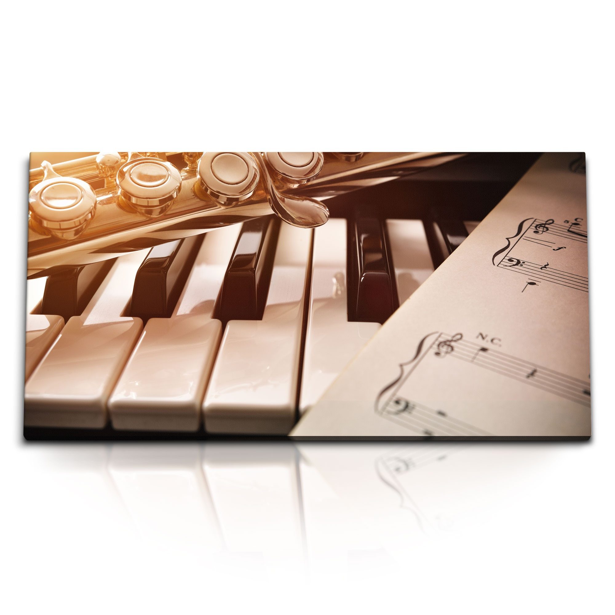 Leinwandbild Kunstdruck Bilder 120x60cm Klavier Saxophon Musik Notenblatt Klassik