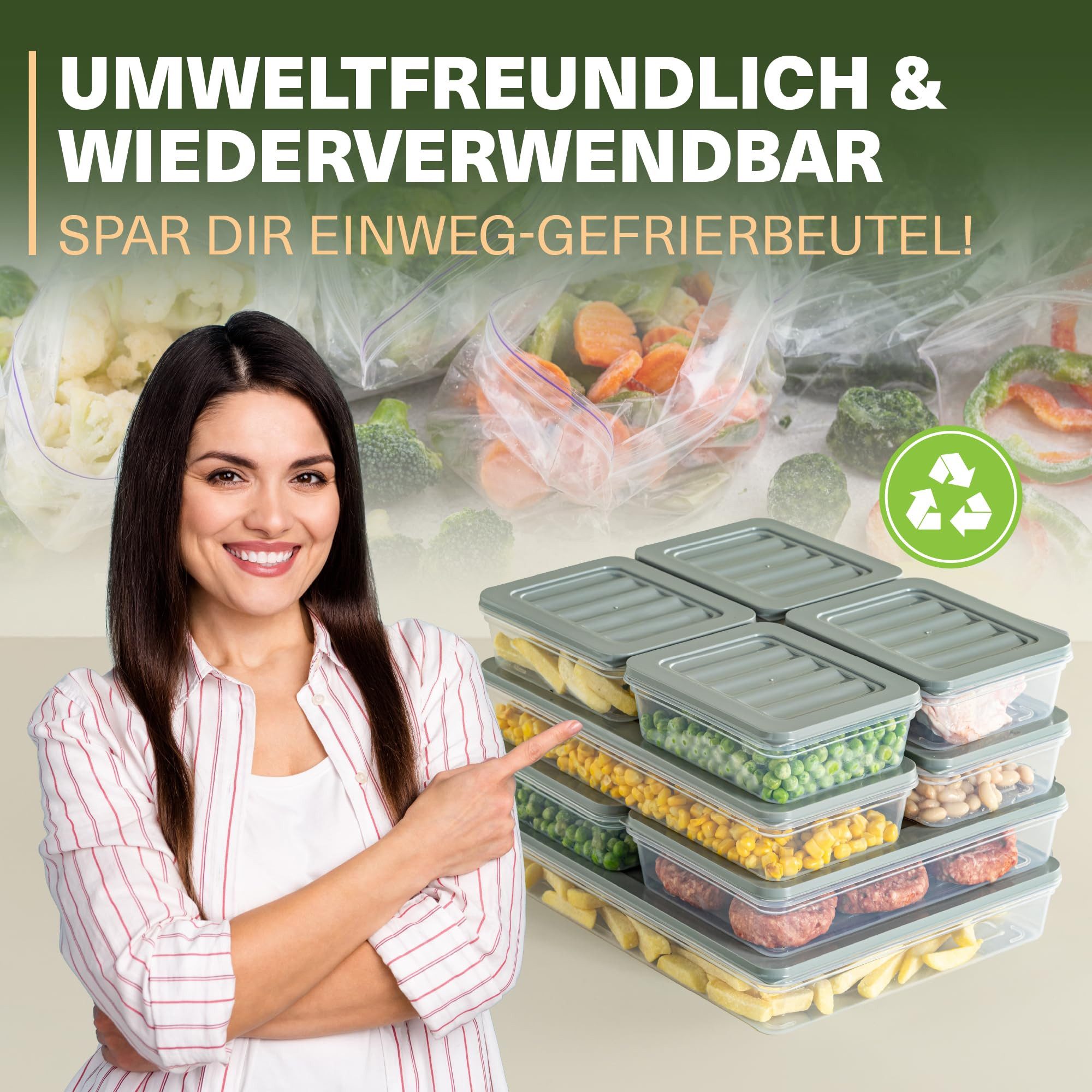 Viwares Vorratsdose Frostfest bis -25°C, Wiederverwendbare, (Set, 9-tlg., 9er), Gefrierschrank & Kühlschrank Organizer – Bild 5 von 5