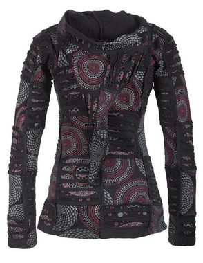 Vishes Kapuzensweatjacke Kurze Patchworkjacke mit Zipfelkapuze und Cutwork Elfen, Hoodie, Goa, Ethno Style