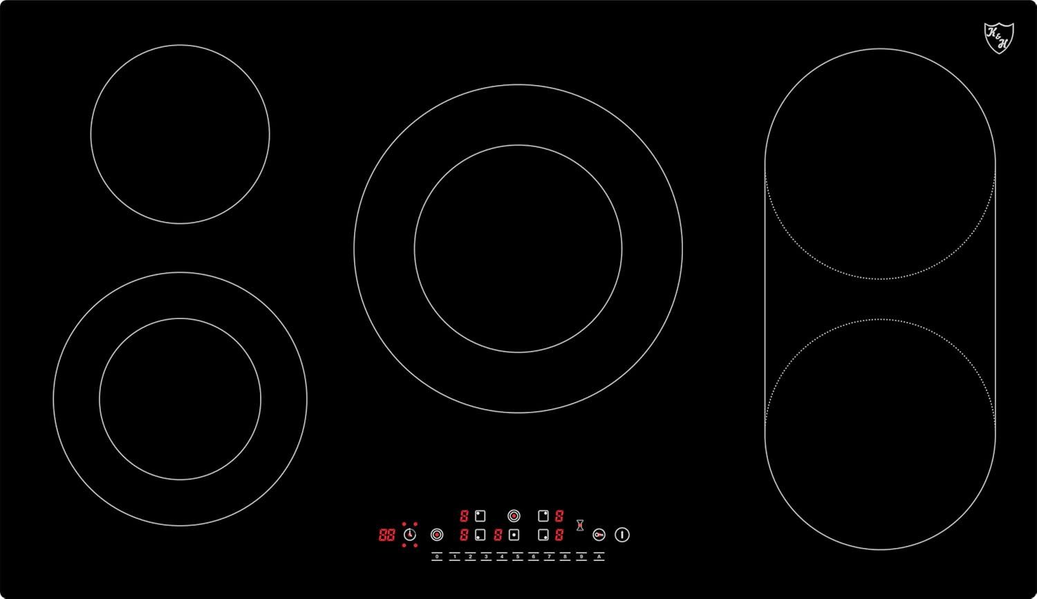 K&H Elektro-Kochfeld K&H 5 Zonen Glaskeramikkochfeld 90cm Elektro Autark rahmenlos NC-10209