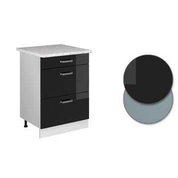 Vicco Unterschrank Küchenschrank + Arbeitsplatte R-Line Weiß Schwarz Hochglanz 60 cm