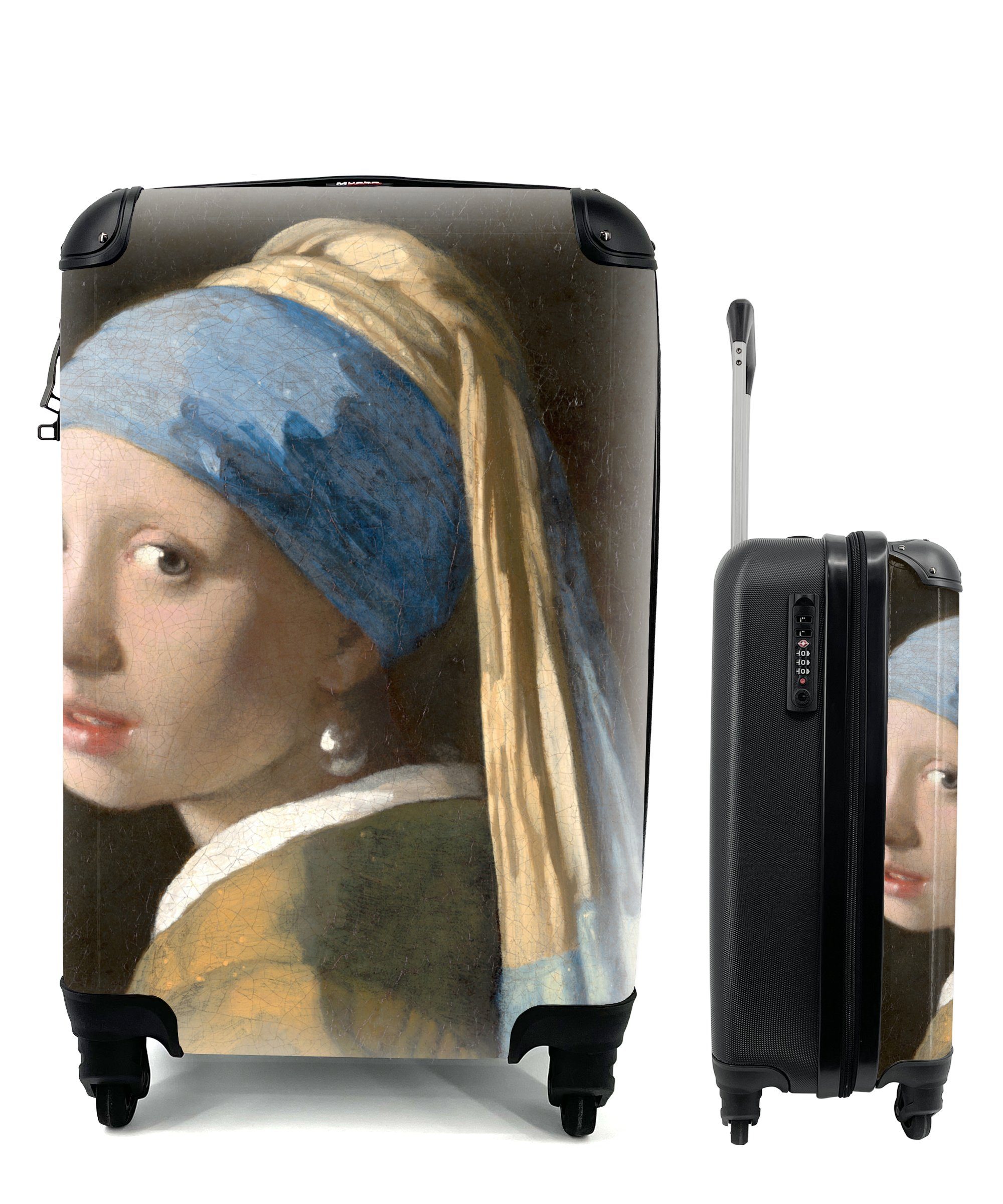 MuchoWow Handgepäckkoffer Das Mädchen mit dem Perlenohrring - Gemälde von Johannes Vermeer, 4 Rollen, Reisetasche mit rollen, Handgepäck für Ferien, Trolley, Reisekoffer