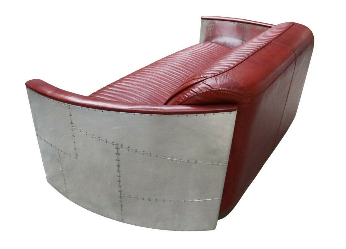 Dreisitzer Sofa Polster Sofa, Vintage Luxus Ledersofa Aluminium JVmoebel Couch